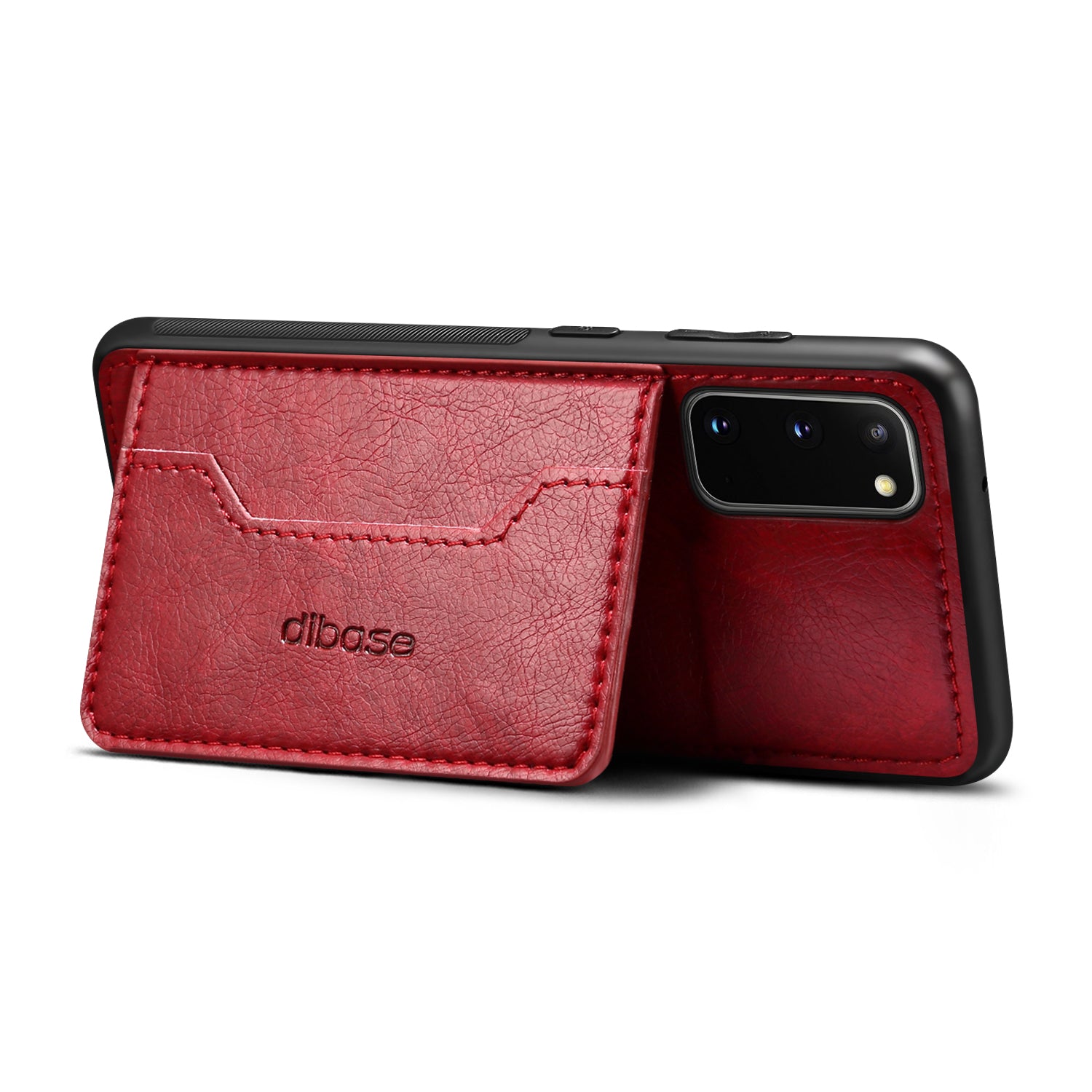 Leather Coated Hybrid Phone Protective Shell with Kickstand for Samsung Galaxy S20 FE/S20 Fan Edition/S20 FE 5G/S20 Fan Edition 5G/S20 Lite - Red