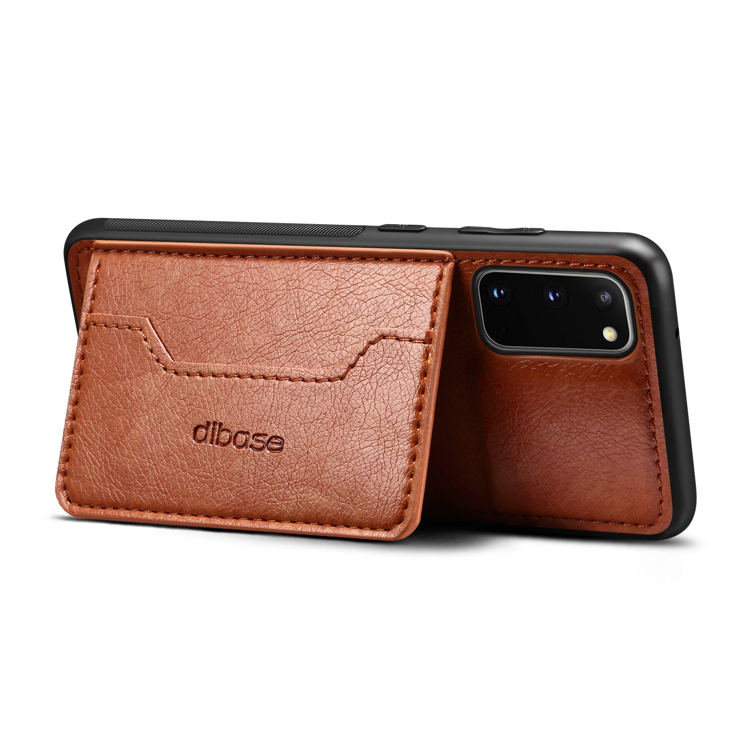 Leather Coated Hybrid Phone Protective Shell with Kickstand for Samsung Galaxy S20 FE/S20 Fan Edition/S20 FE 5G/S20 Fan Edition 5G/S20 Lite - Light Brown