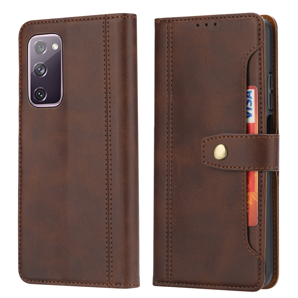 Leather Wallet Stand Phone Shell with Supporting Stand for Samsung Galaxy S20 FE 4G/5G/2022/S20 Lite - Brown