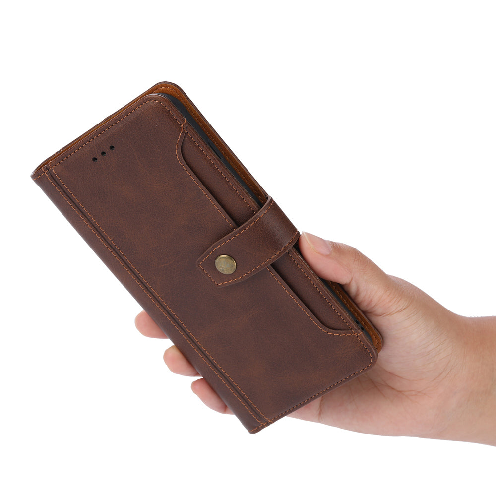 Leather Wallet Stand Phone Shell with Supporting Stand for Samsung Galaxy S20 FE 4G/5G/2022/S20 Lite - Brown