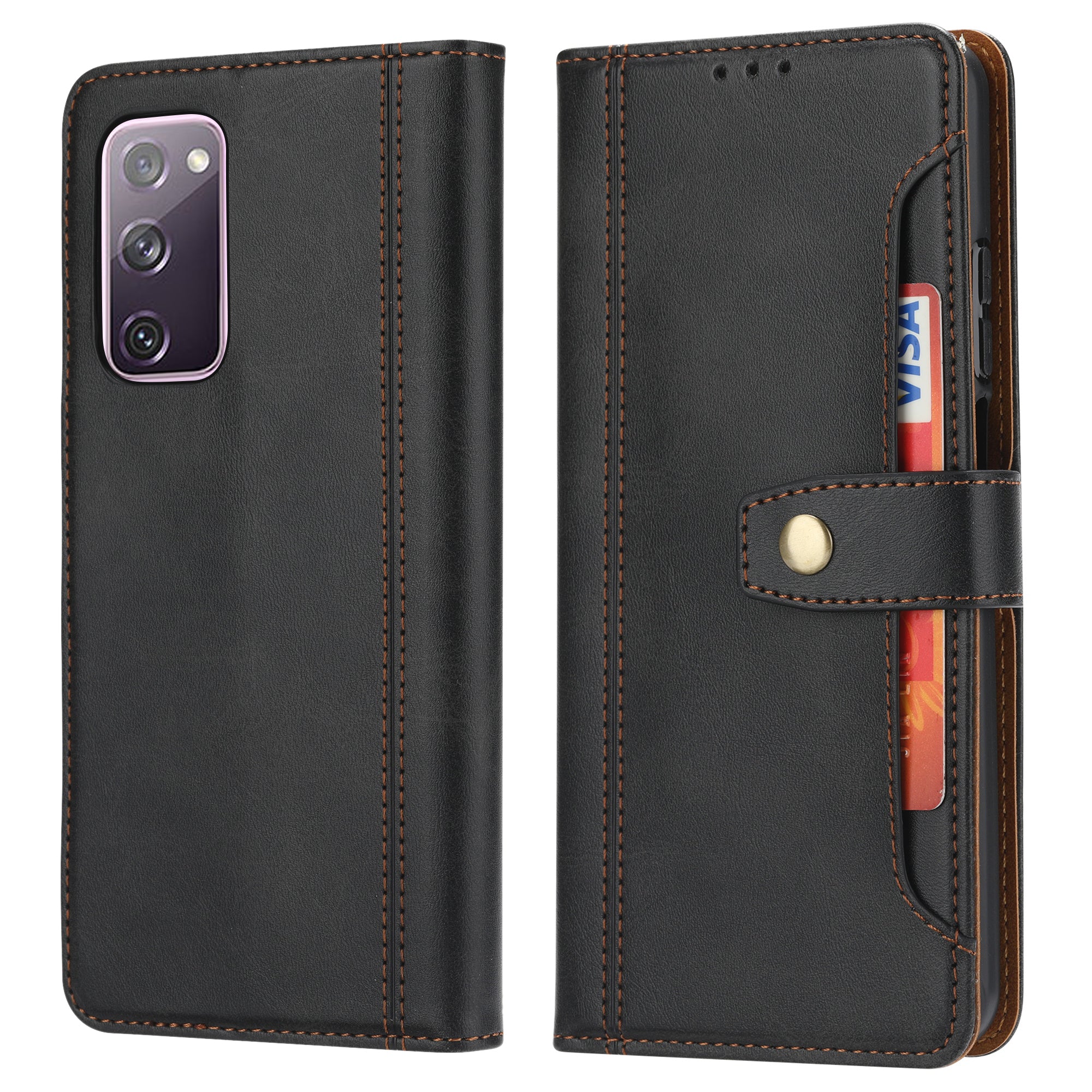 Leather Wallet Stand Phone Shell with Supporting Stand for Samsung Galaxy S20 FE 4G/5G/2022/S20 Lite - Black