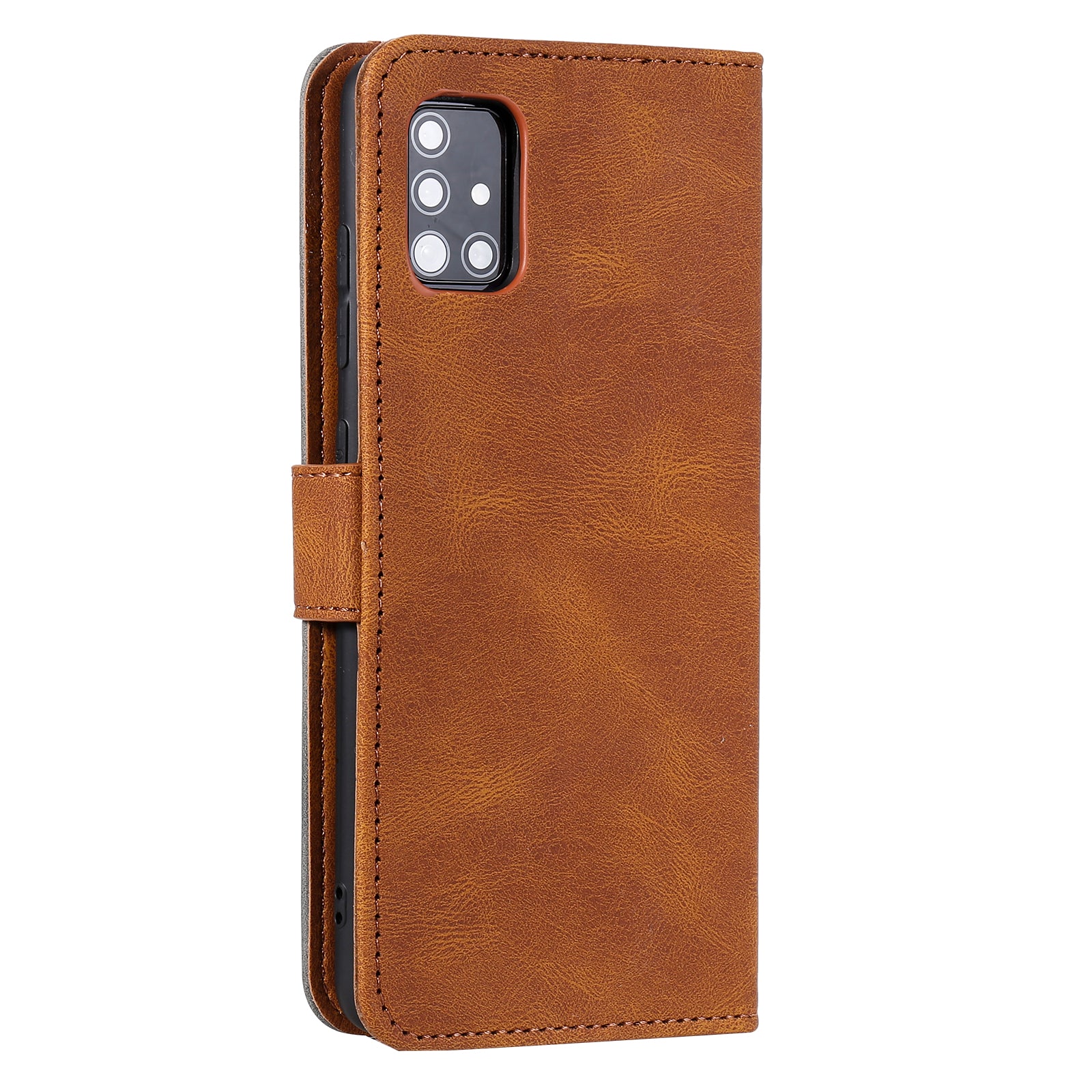 Rivet Decor Skin-Feeling Splicing Leather Wallet Phone Protective Cover for Samsung Galaxy S20 FE 4G/5G/2022/S20 Lite - Brown