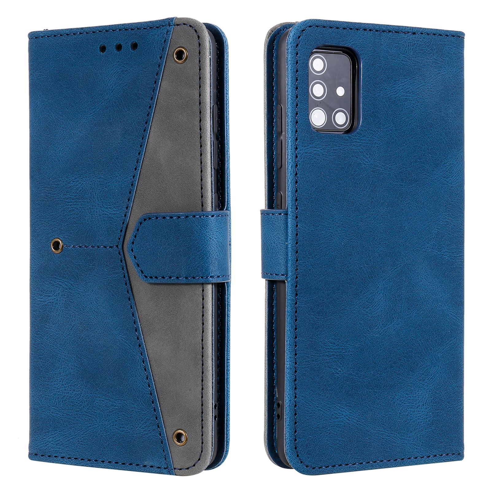 Rivet Decor Skin-Feeling Splicing Leather Wallet Phone Protective Cover for Samsung Galaxy S20 FE 4G/5G/2022/S20 Lite - Blue