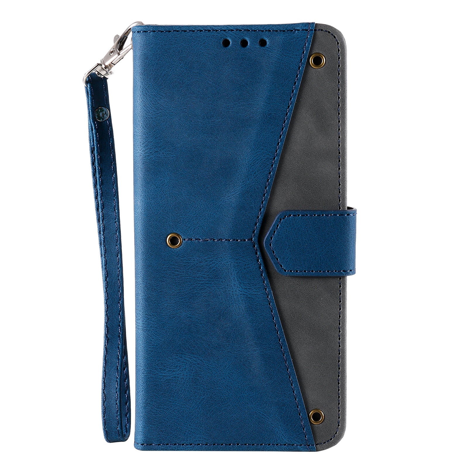 Rivet Decor Skin-Feeling Splicing Leather Wallet Phone Protective Cover for Samsung Galaxy S20 FE 4G/5G/2022/S20 Lite - Blue