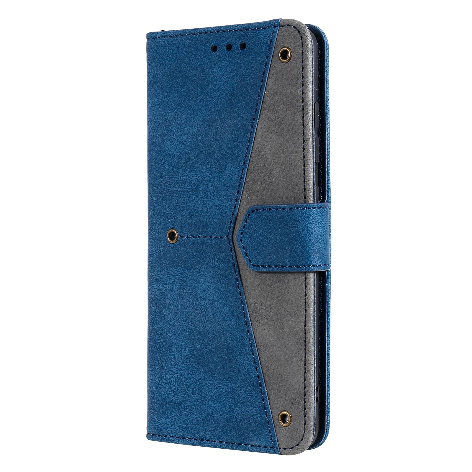 Rivet Decor Skin-Feeling Splicing Leather Wallet Phone Protective Cover for Samsung Galaxy S20 FE 4G/5G/2022/S20 Lite - Blue