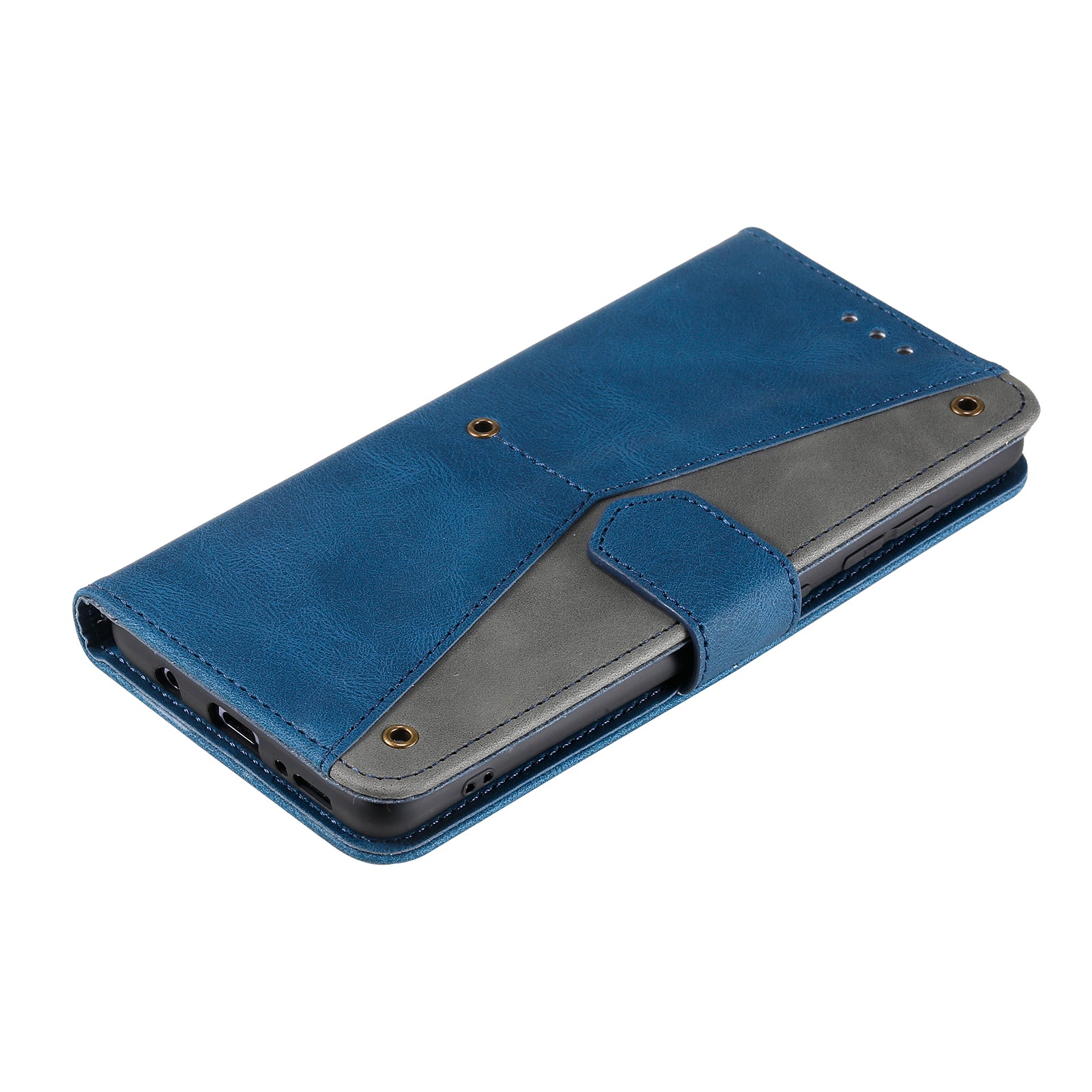 Rivet Decor Skin-Feeling Splicing Leather Wallet Phone Protective Cover for Samsung Galaxy S20 FE 4G/5G/2022/S20 Lite - Blue