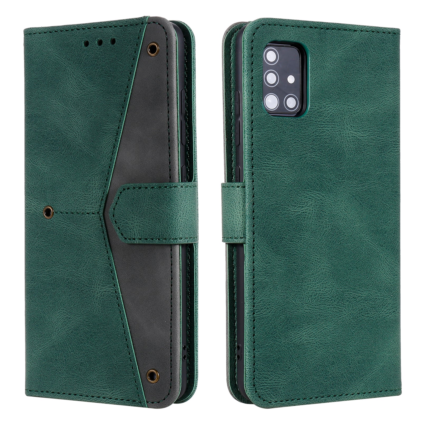 Rivet Decor Skin-Feeling Splicing Leather Wallet Phone Protective Cover for Samsung Galaxy S20 FE 4G/5G/2022/S20 Lite - Green