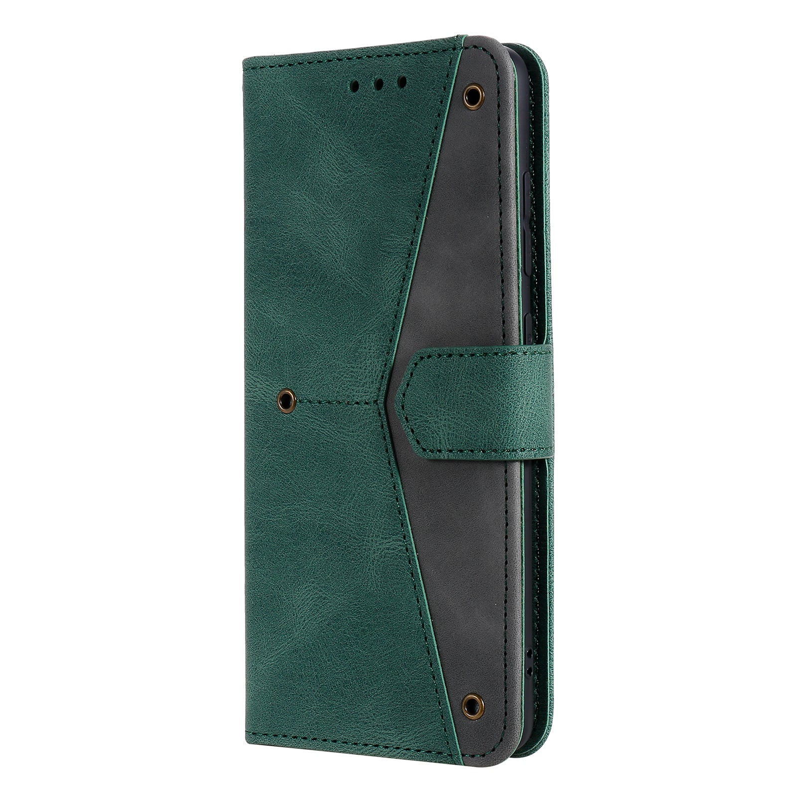 Rivet Decor Skin-Feeling Splicing Leather Wallet Phone Protective Cover for Samsung Galaxy S20 FE 4G/5G/2022/S20 Lite - Green