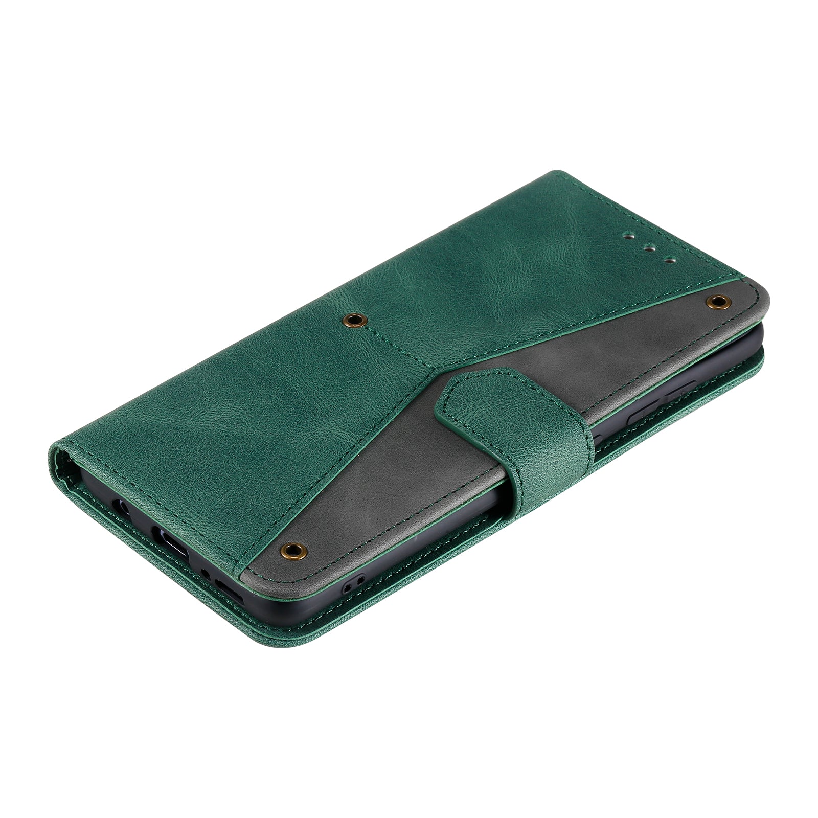 Rivet Decor Skin-Feeling Splicing Leather Wallet Phone Protective Cover for Samsung Galaxy S20 FE 4G/5G/2022/S20 Lite - Green