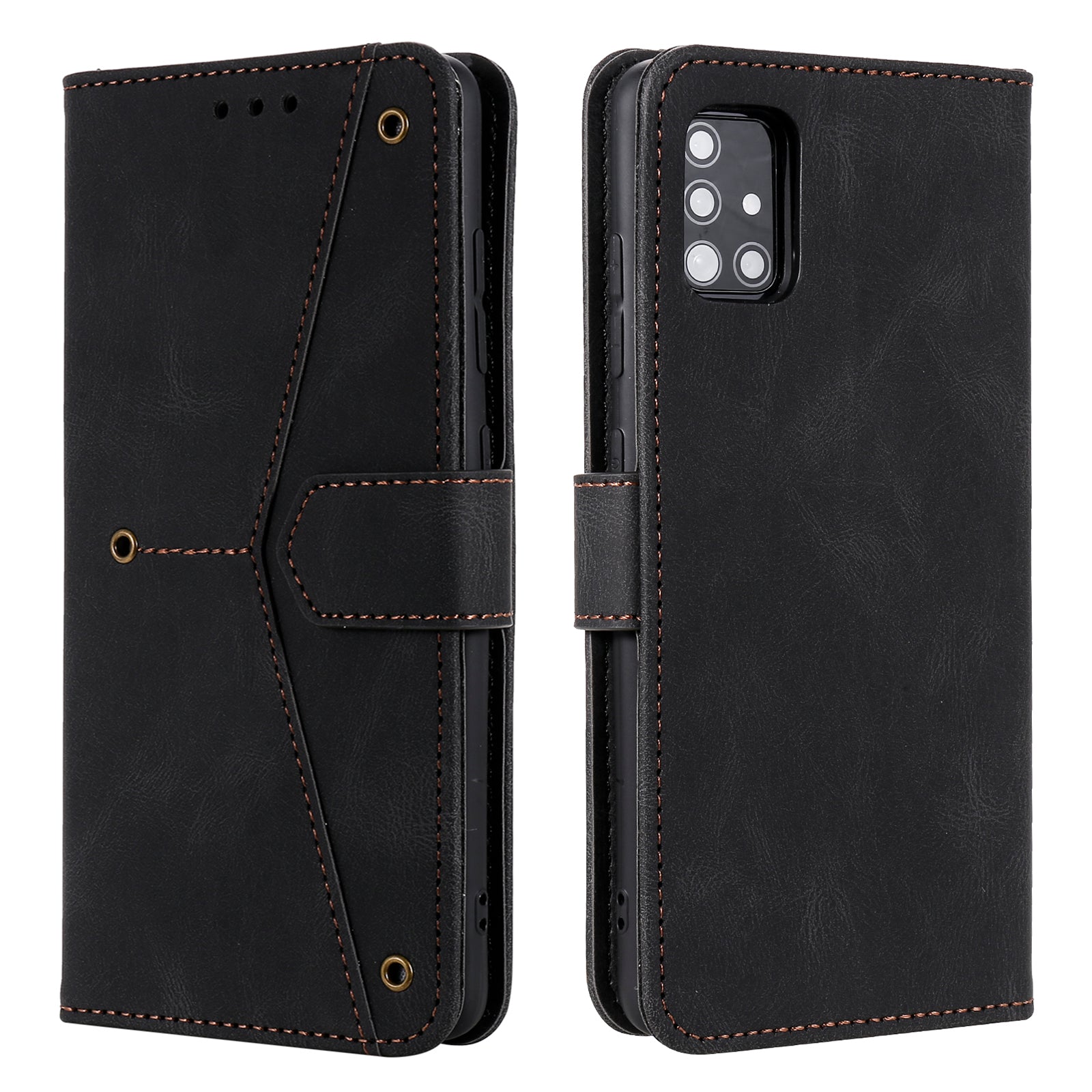 Rivet Decor Skin-Feeling Splicing Leather Wallet Phone Protective Cover for Samsung Galaxy S20 FE 4G/5G/2022/S20 Lite - Black