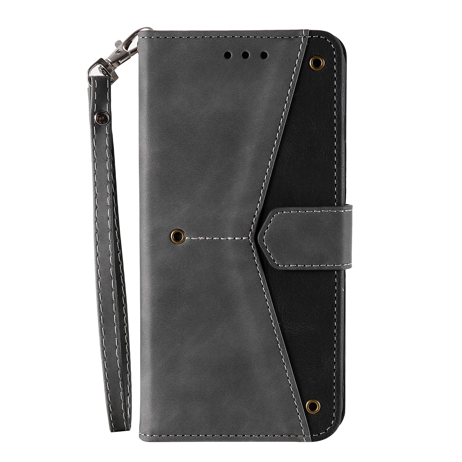 Rivet Decor Skin-Feeling Splicing Leather Wallet Phone Protective Cover for Samsung Galaxy S20 FE 4G/5G/2022/S20 Lite - Grey