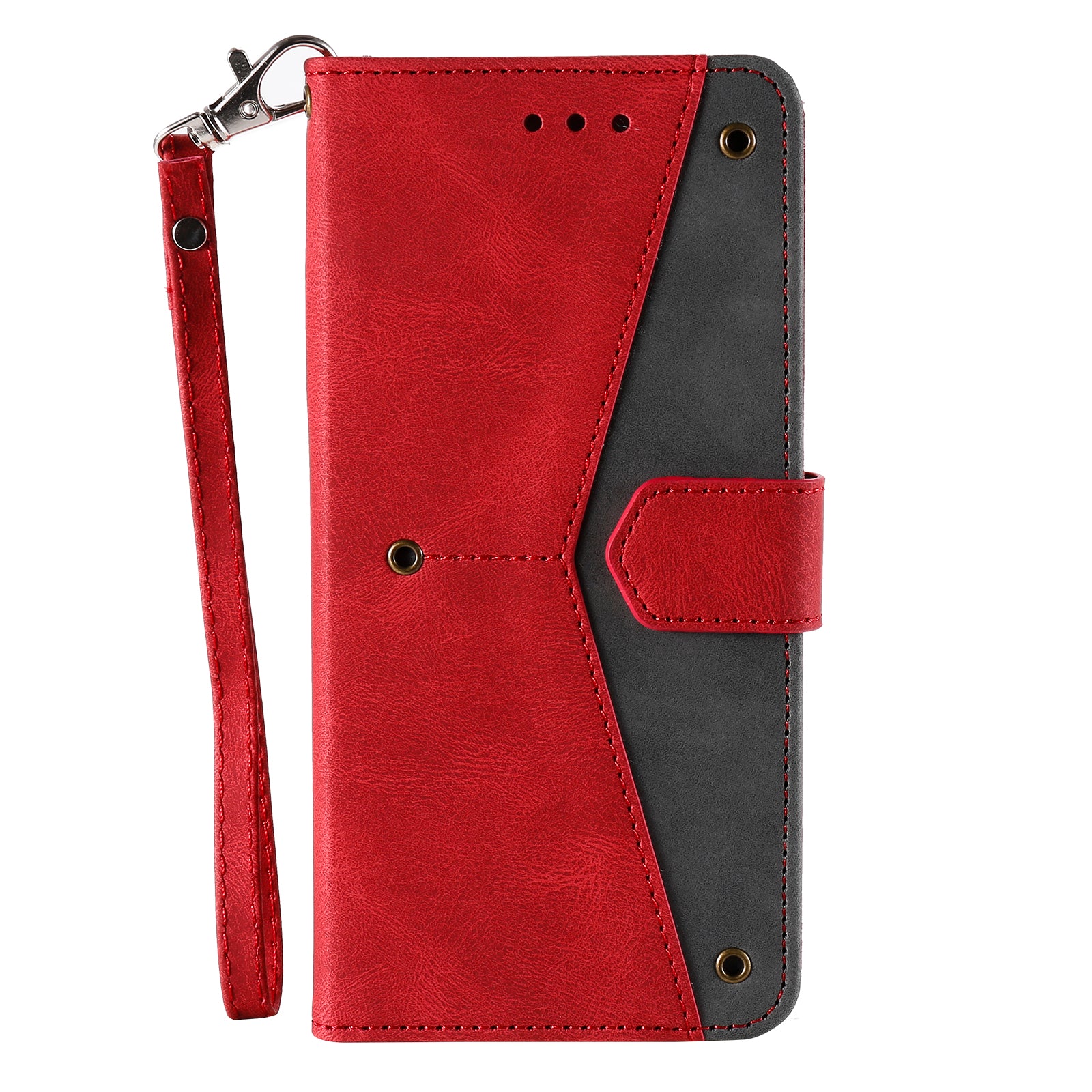 Rivet Decor Skin-Feeling Splicing Leather Wallet Phone Protective Cover for Samsung Galaxy S20 FE 4G/5G/2022/S20 Lite - Red