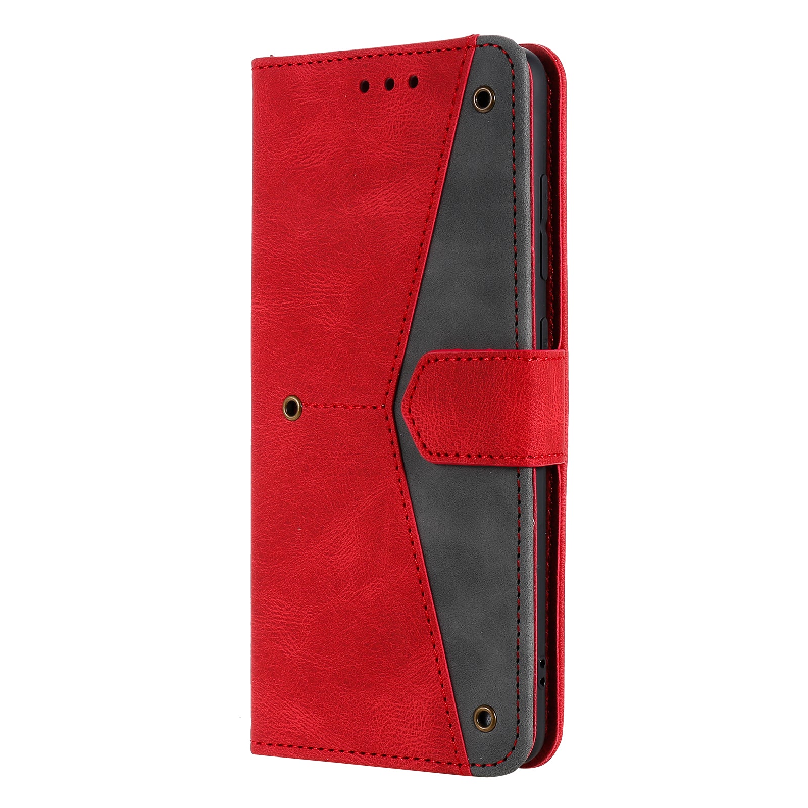 Rivet Decor Skin-Feeling Splicing Leather Wallet Phone Protective Cover for Samsung Galaxy S20 FE 4G/5G/2022/S20 Lite - Red