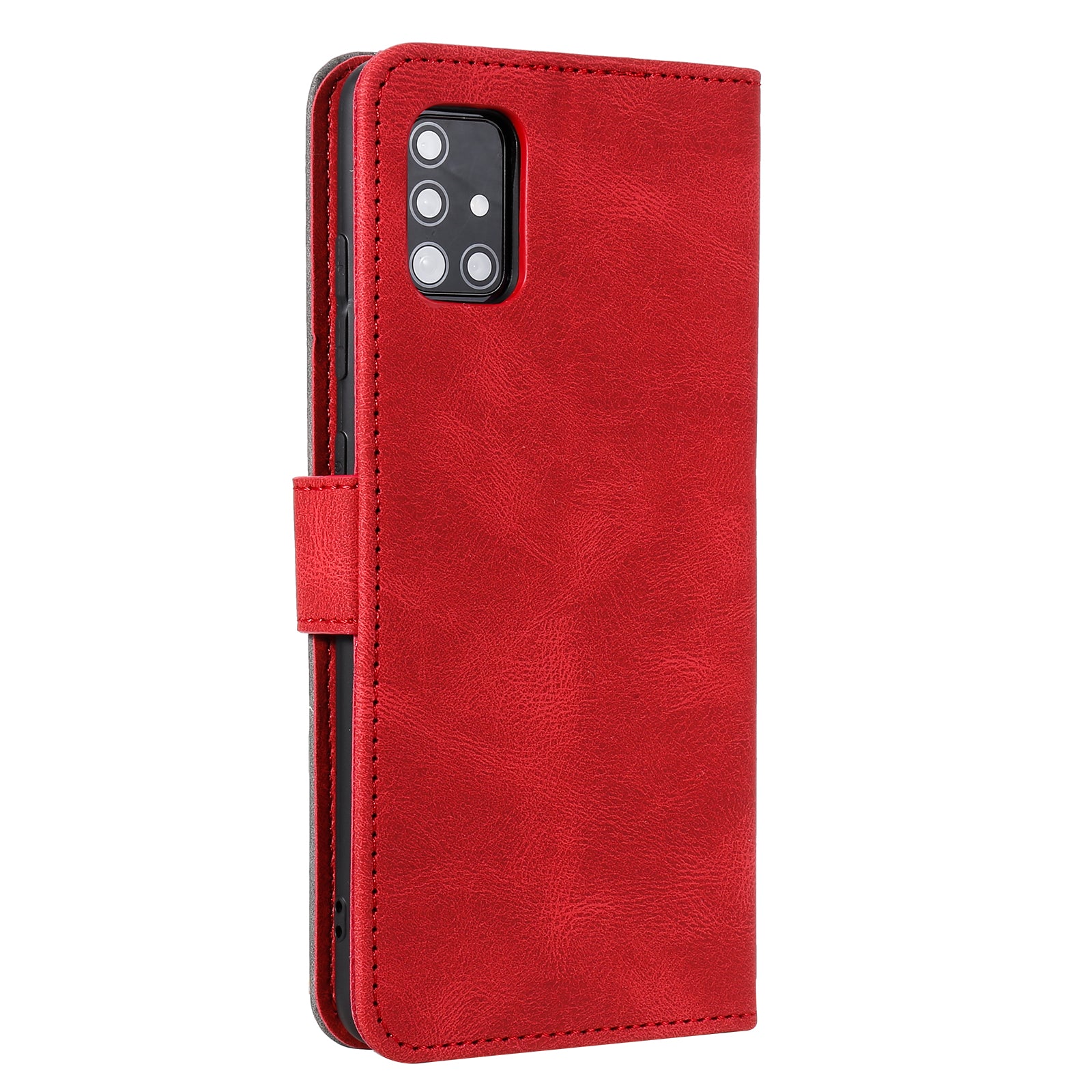 Rivet Decor Skin-Feeling Splicing Leather Wallet Phone Protective Cover for Samsung Galaxy S20 FE 4G/5G/2022/S20 Lite - Red