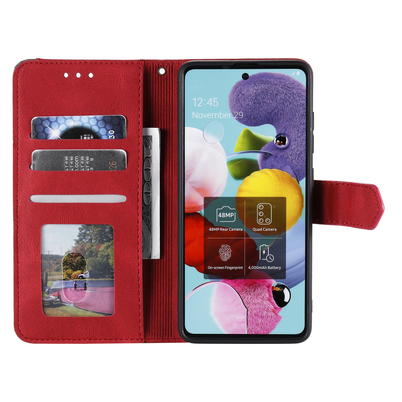 Rivet Decor Skin-Feeling Splicing Leather Wallet Phone Protective Cover for Samsung Galaxy S20 FE 4G/5G/2022/S20 Lite - Red