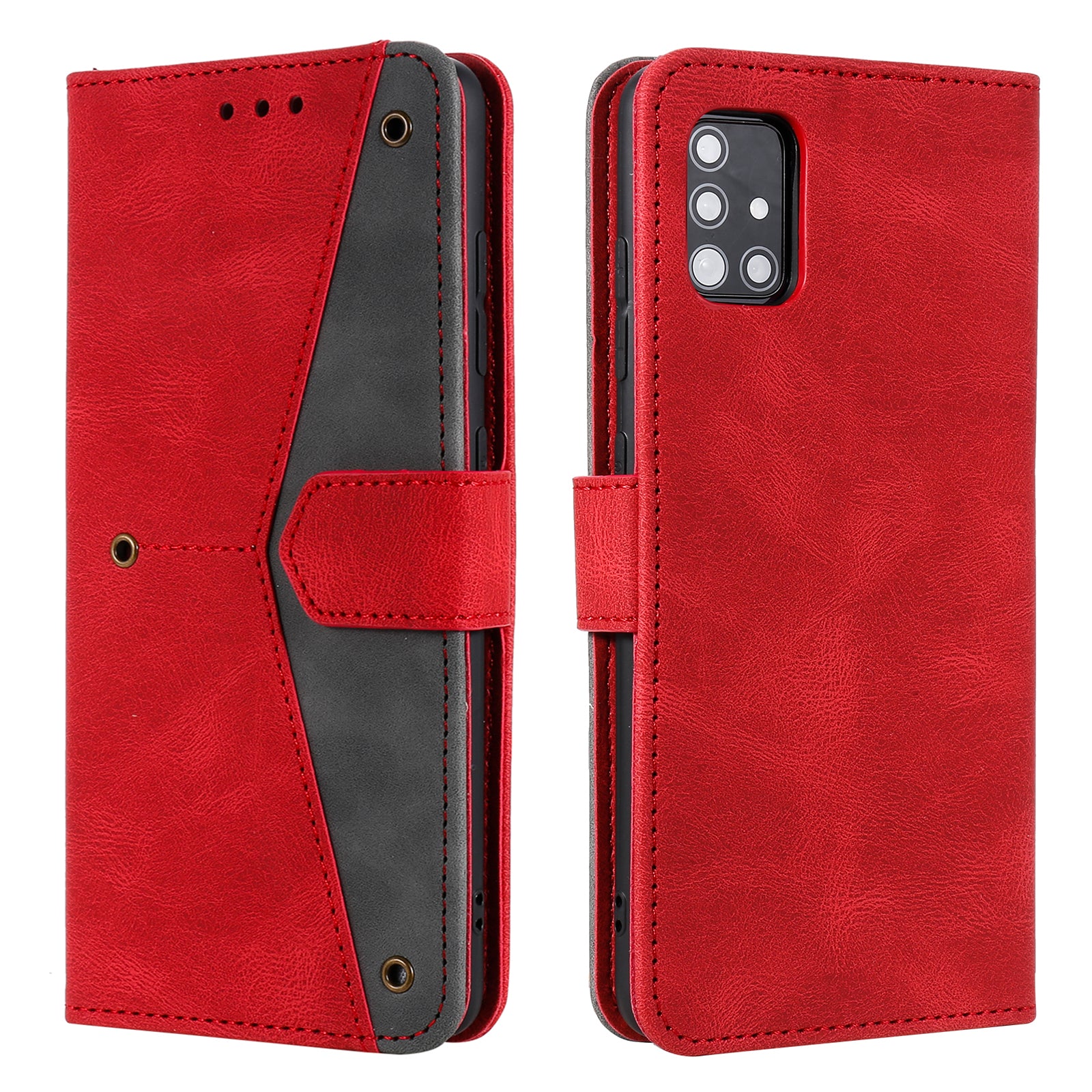 Rivet Decor Skin-Feeling Splicing Leather Wallet Phone Protective Cover for Samsung Galaxy S20 FE 4G/5G/2022/S20 Lite - Red