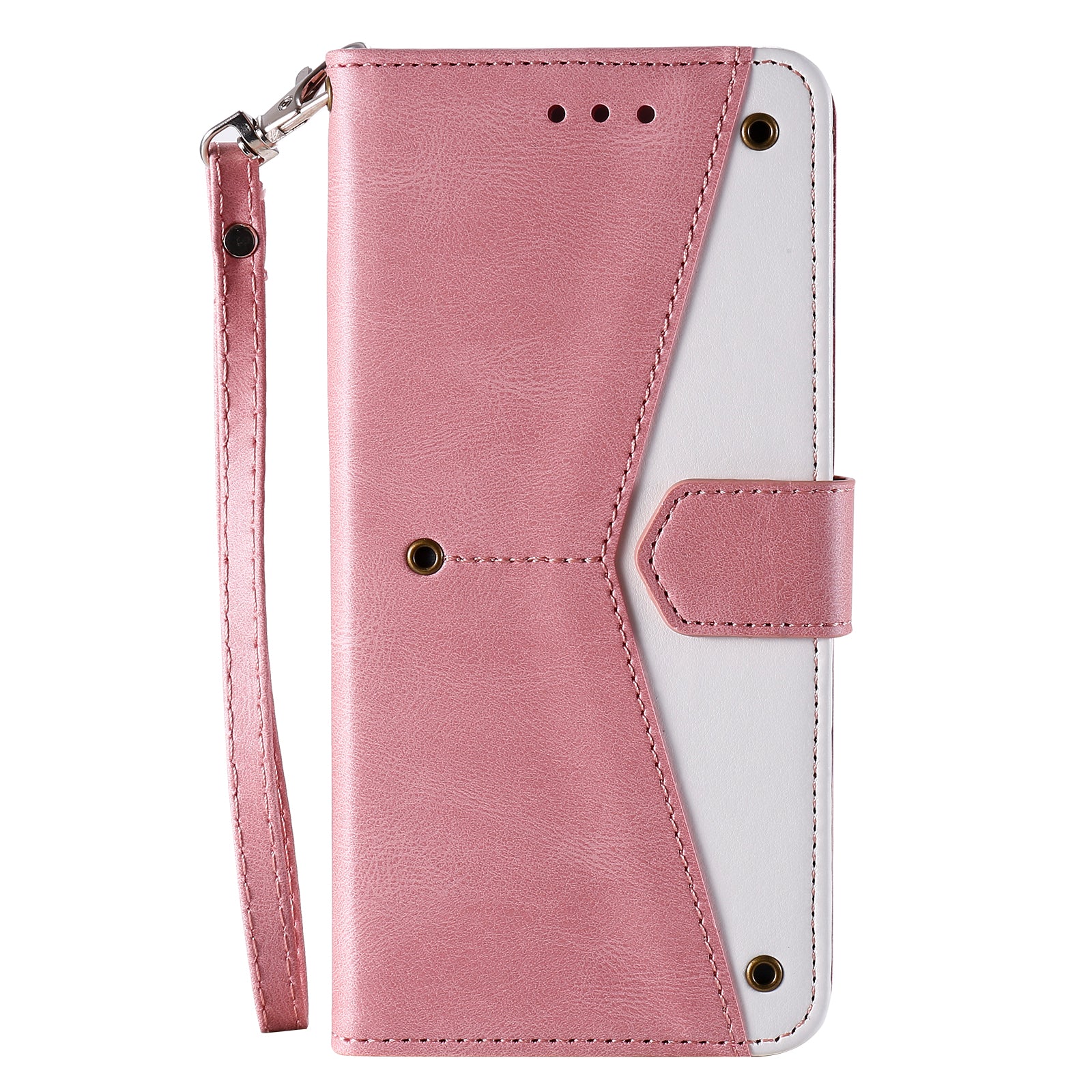 Rivet Decor Skin-Feeling Splicing Leather Wallet Phone Protective Cover for Samsung Galaxy S20 FE 4G/5G/2022/S20 Lite - Rose Gold