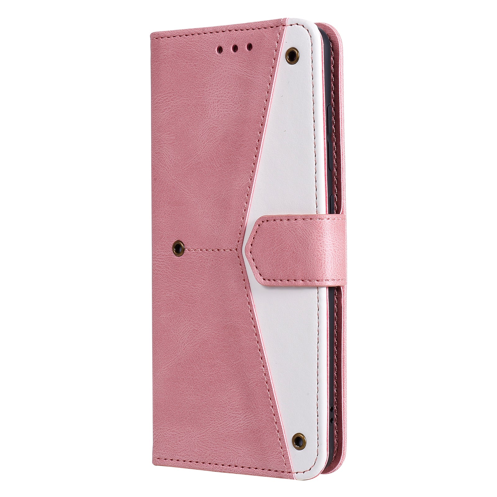 Rivet Decor Skin-Feeling Splicing Leather Wallet Phone Protective Cover for Samsung Galaxy S20 FE 4G/5G/2022/S20 Lite - Rose Gold