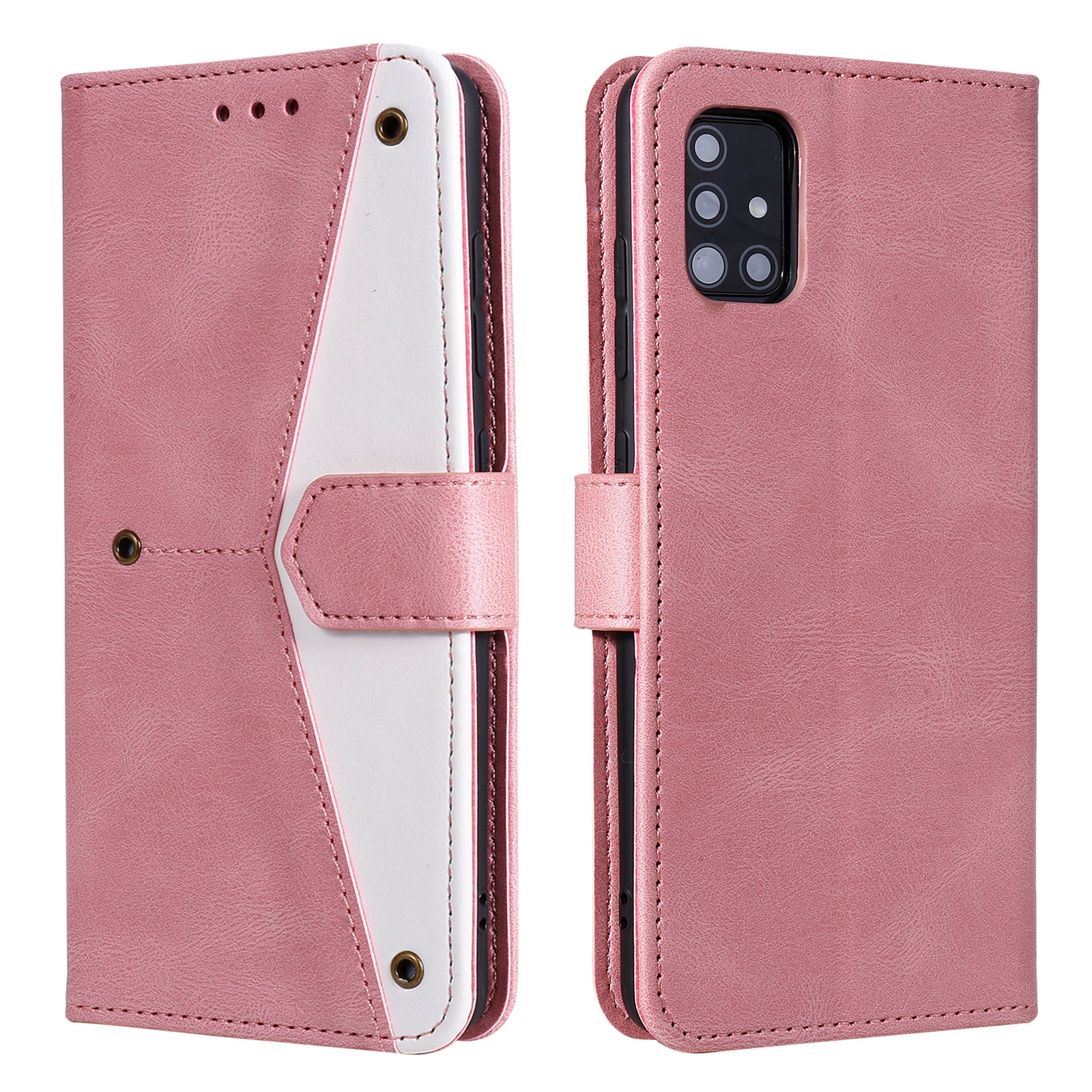 Rivet Decor Skin-Feeling Splicing Leather Wallet Phone Protective Cover for Samsung Galaxy S20 FE 4G/5G/2022/S20 Lite - Rose Gold