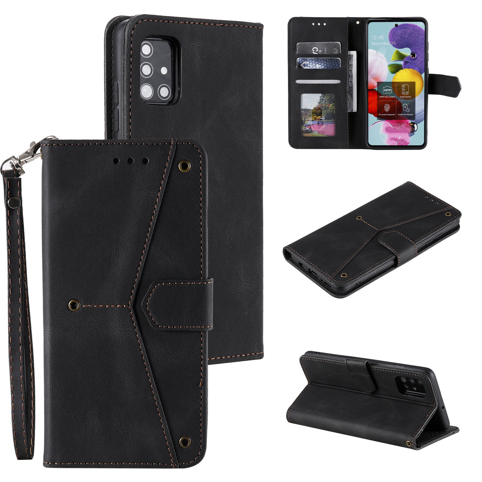 Splicing Skin-touch Wallet Stand Leather Case for Samsung Galaxy S20 FE/S20 Fan Edition/S20 FE 5G/S20 Fan Edition 5G - Black