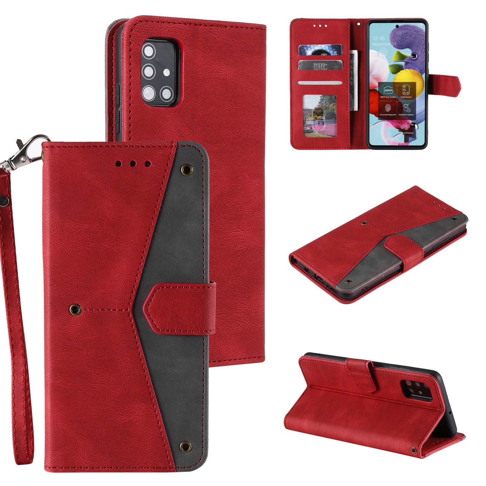 Splicing Skin-touch Wallet Stand Leather Case for Samsung Galaxy S20 FE/S20 Fan Edition/S20 FE 5G/S20 Fan Edition 5G - Red