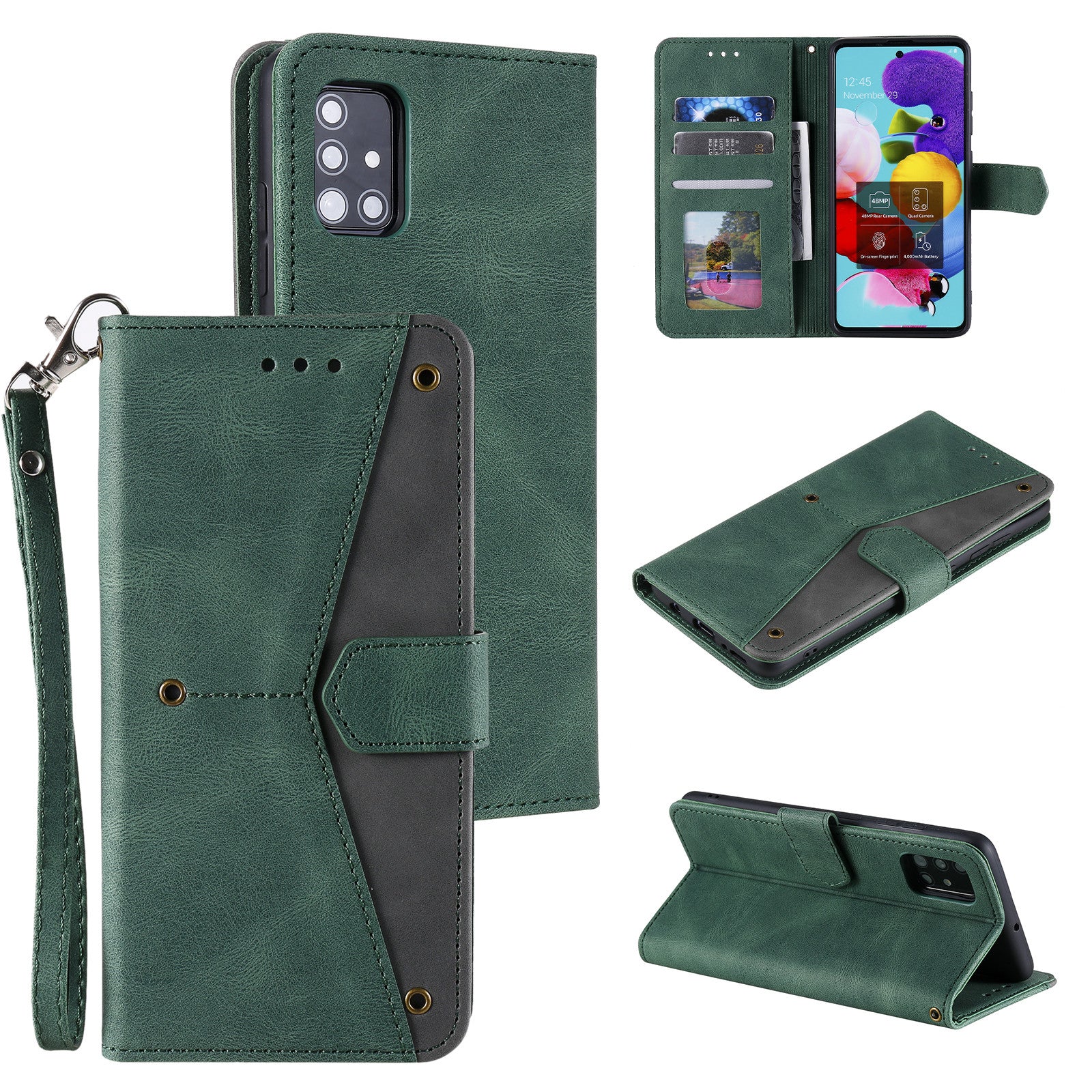 Splicing Skin-touch Wallet Stand Leather Case for Samsung Galaxy S20 FE/S20 Fan Edition/S20 FE 5G/S20 Fan Edition 5G - Green