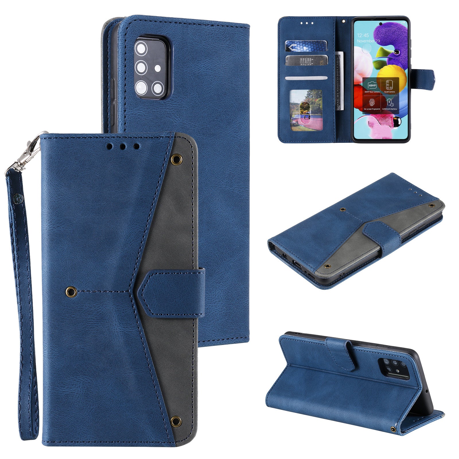 Splicing Skin-touch Wallet Stand Leather Case for Samsung Galaxy S20 FE/S20 Fan Edition/S20 FE 5G/S20 Fan Edition 5G - Blue