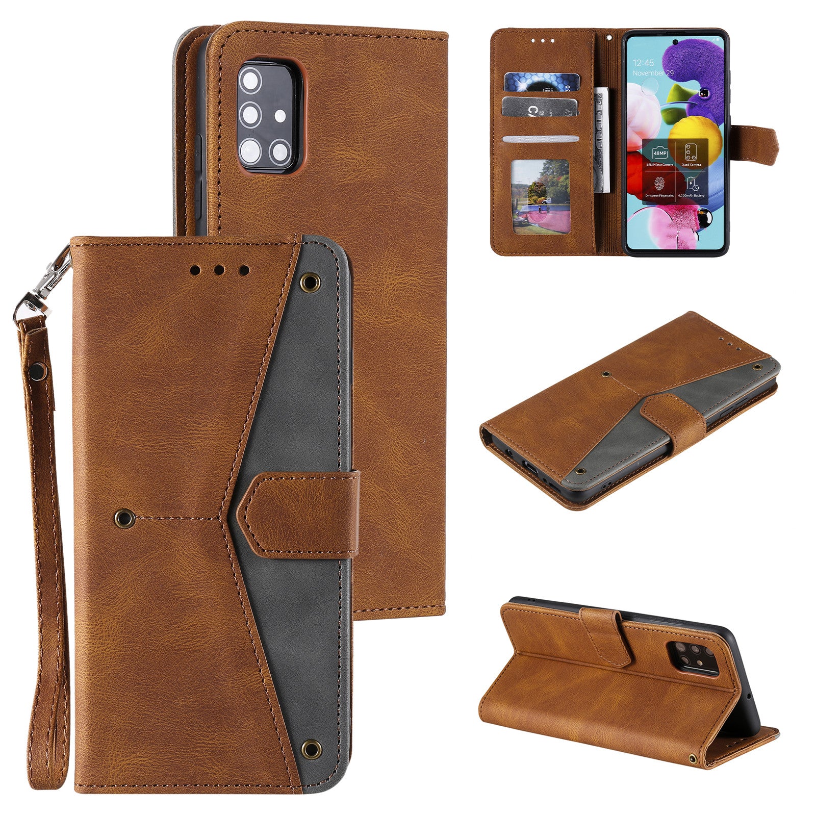 Splicing Skin-touch Wallet Stand Leather Case for Samsung Galaxy S20 FE/S20 Fan Edition/S20 FE 5G/S20 Fan Edition 5G - Brown