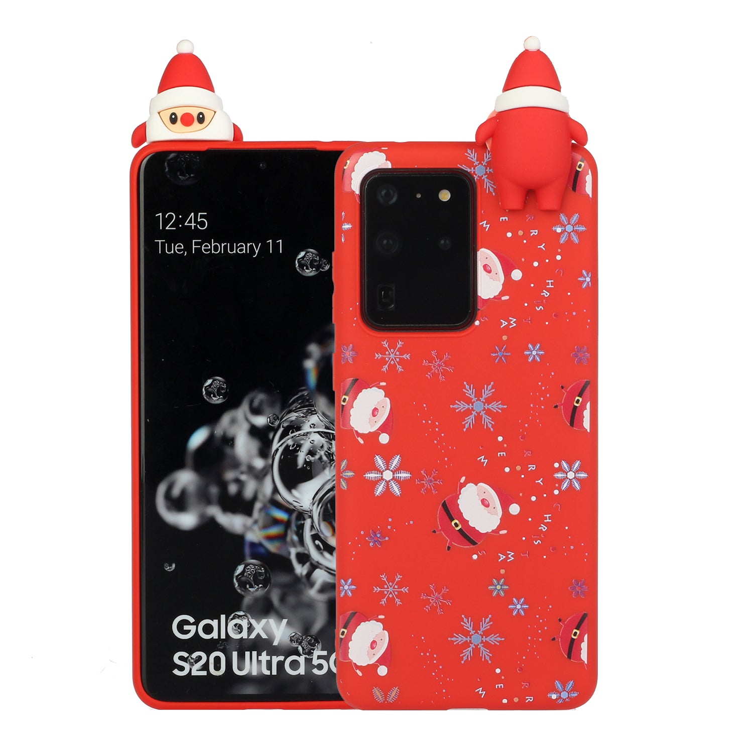 3D Christmas Doll Decor TPU Phone Cover Case for Samsung Galaxy S20 Ultra - Santa Sticker