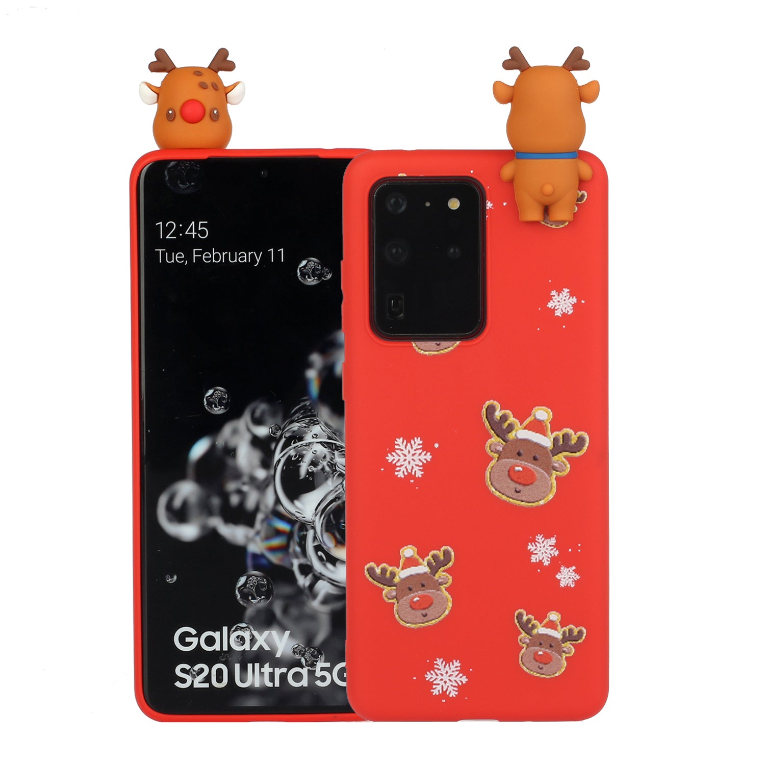 3D Christmas Doll Decor TPU Phone Cover Case for Samsung Galaxy S20 Ultra - Moose Sticker