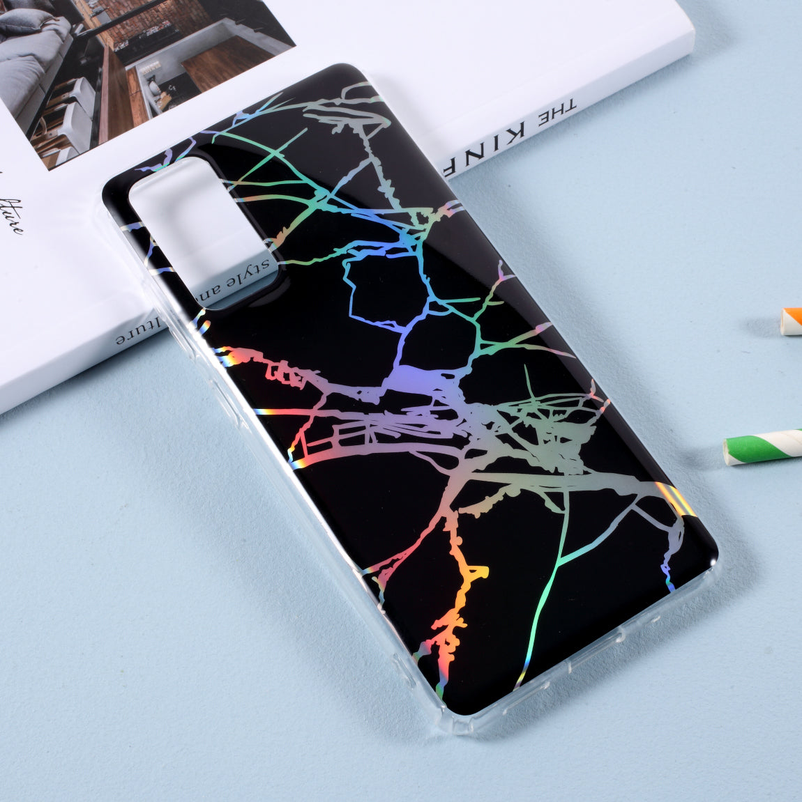 Laser Carving IMD Colorful Marble TPU Phone Casing for Samsung Galaxy S20 FE 4G/5G/2022/S20 Lite - Black