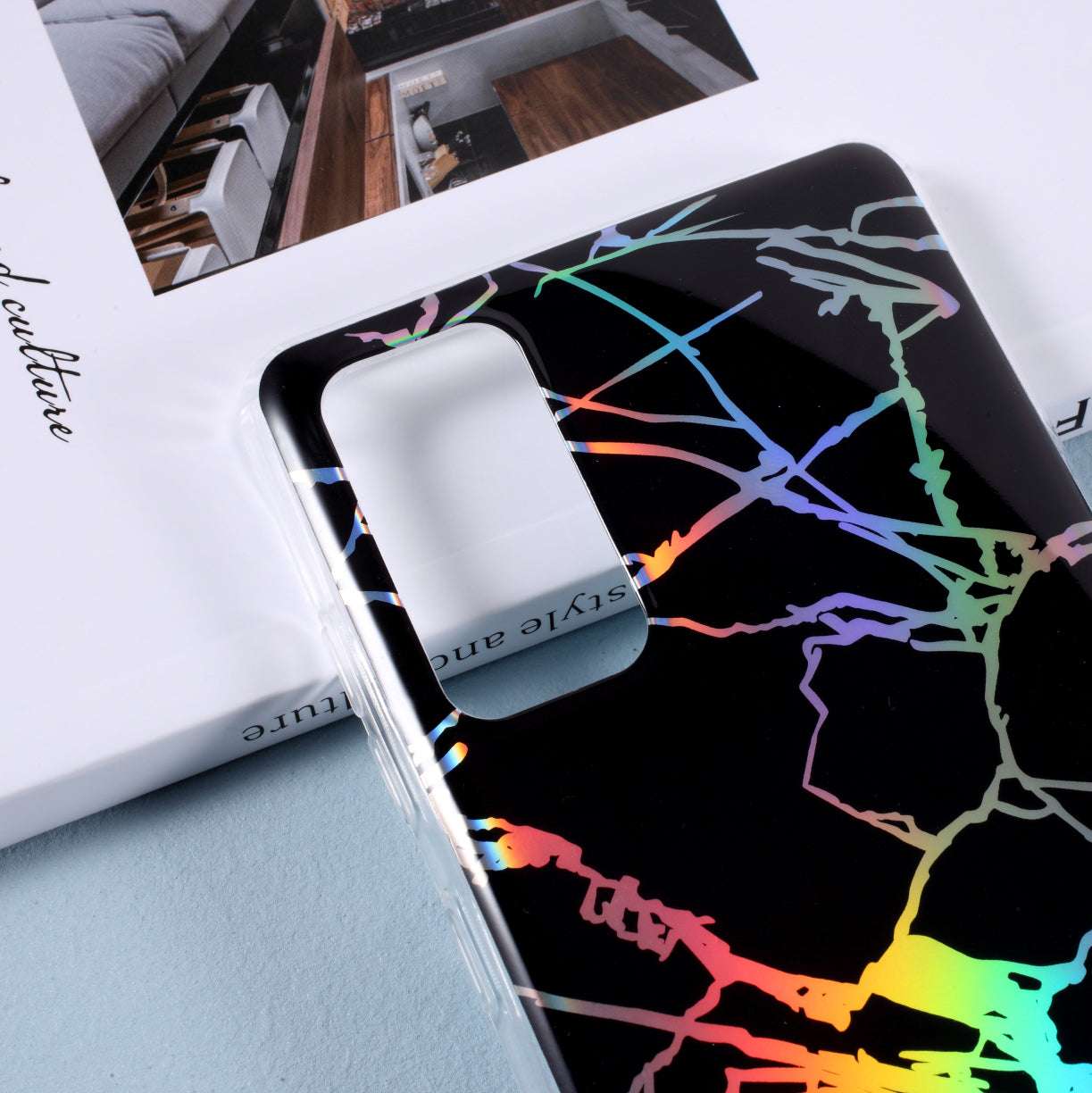 Laser Carving IMD Colorful Marble TPU Phone Casing for Samsung Galaxy S20 FE 4G/5G/2022/S20 Lite - Black