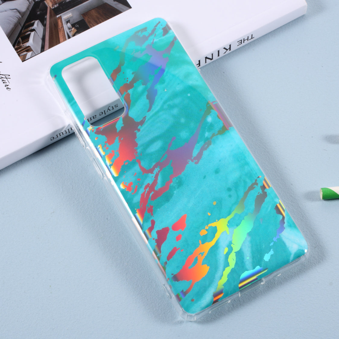 Laser Carving IMD Colorful Marble TPU Phone Casing for Samsung Galaxy S20 FE 4G/5G/2022/S20 Lite - Green