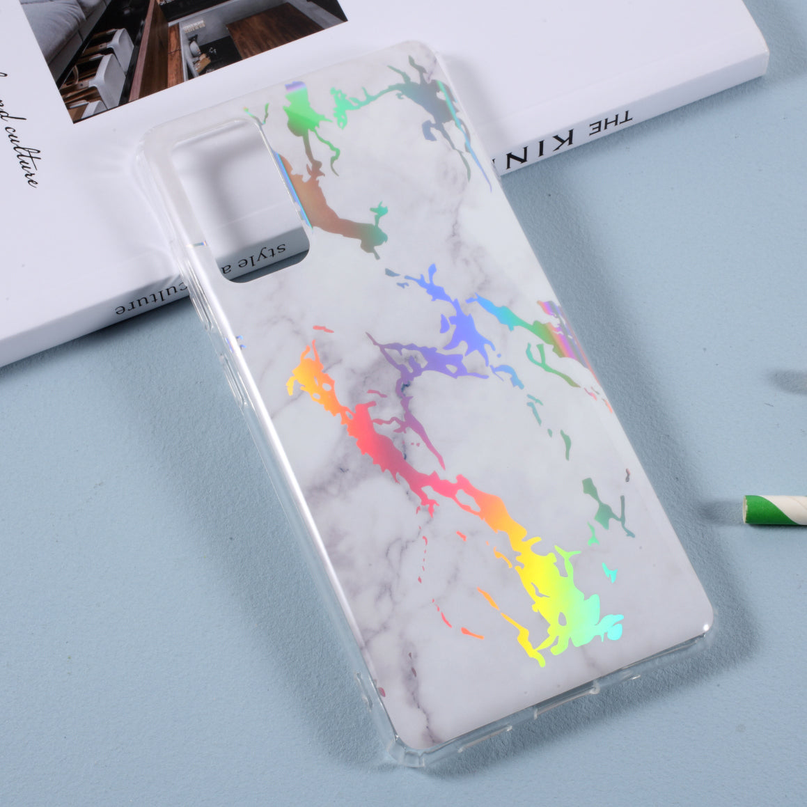 Laser Carving IMD Colorful Marble TPU Phone Casing for Samsung Galaxy S20 FE 4G/5G/2022/S20 Lite - White