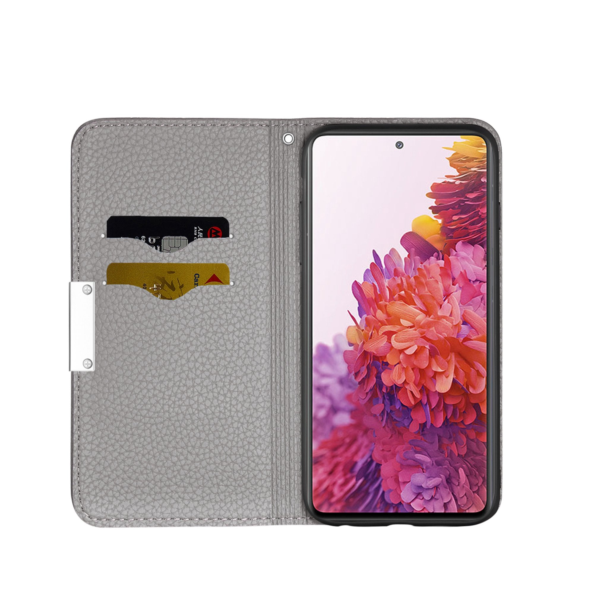 Metal Buckle Automatic absorption Litchi Skin Leather Cover with Card Holder for Samsung Galaxy S20 FE 4G/5G/2022/S20 Lite - Grey