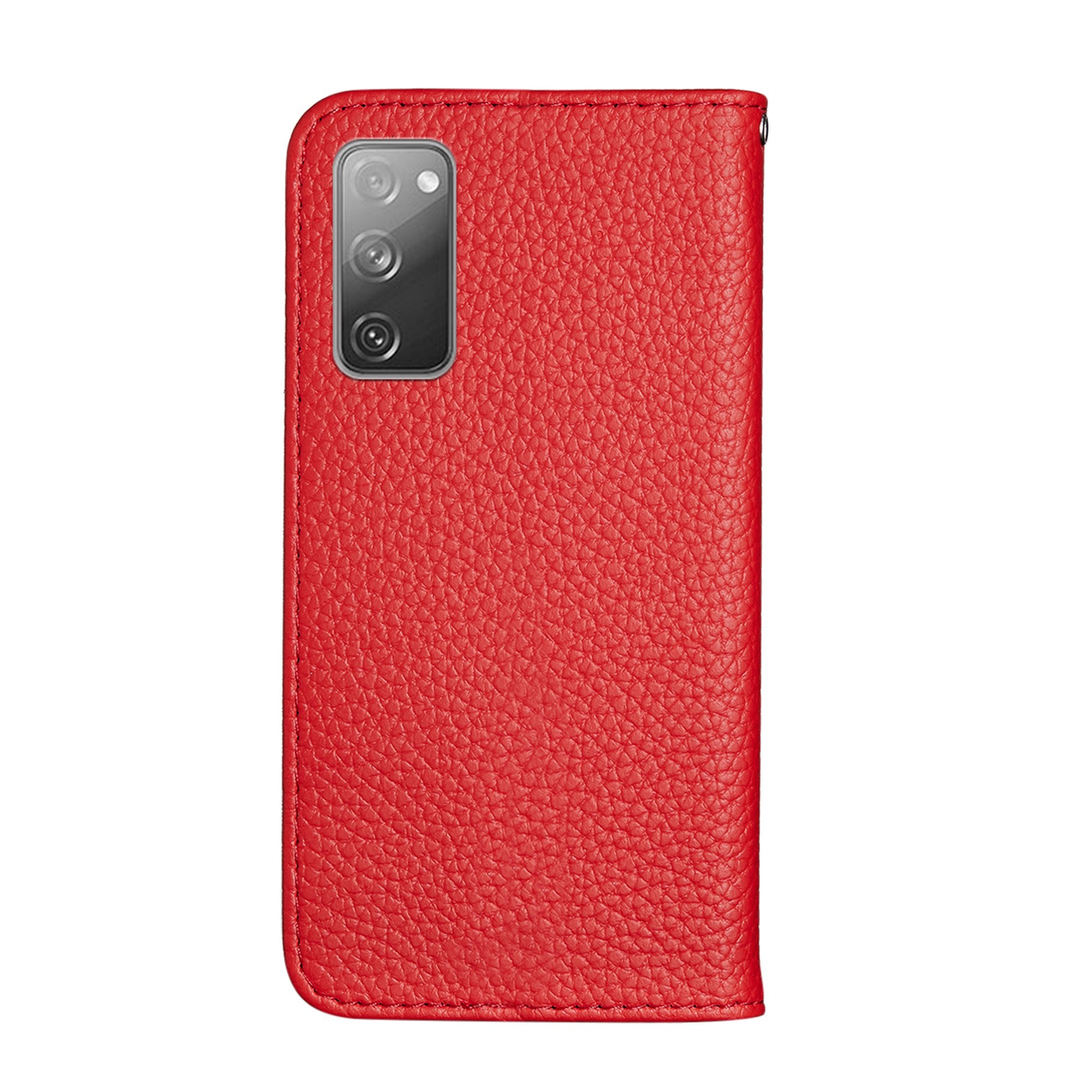 Metal Buckle Automatic absorption Litchi Skin Leather Cover with Card Holder for Samsung Galaxy S20 FE 4G/5G/2022/S20 Lite - Red