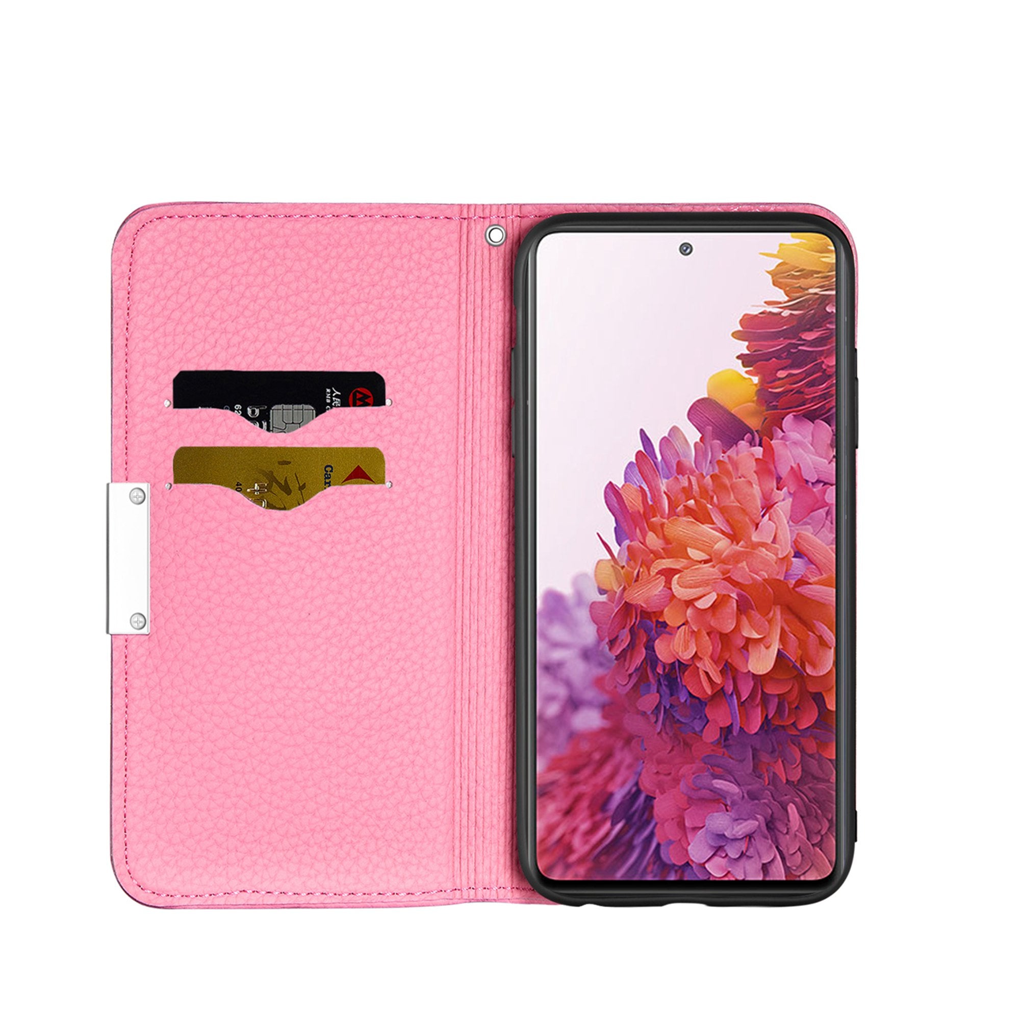 Metal Buckle Automatic absorption Litchi Skin Leather Cover with Card Holder for Samsung Galaxy S20 FE 4G/5G/2022/S20 Lite - Pink