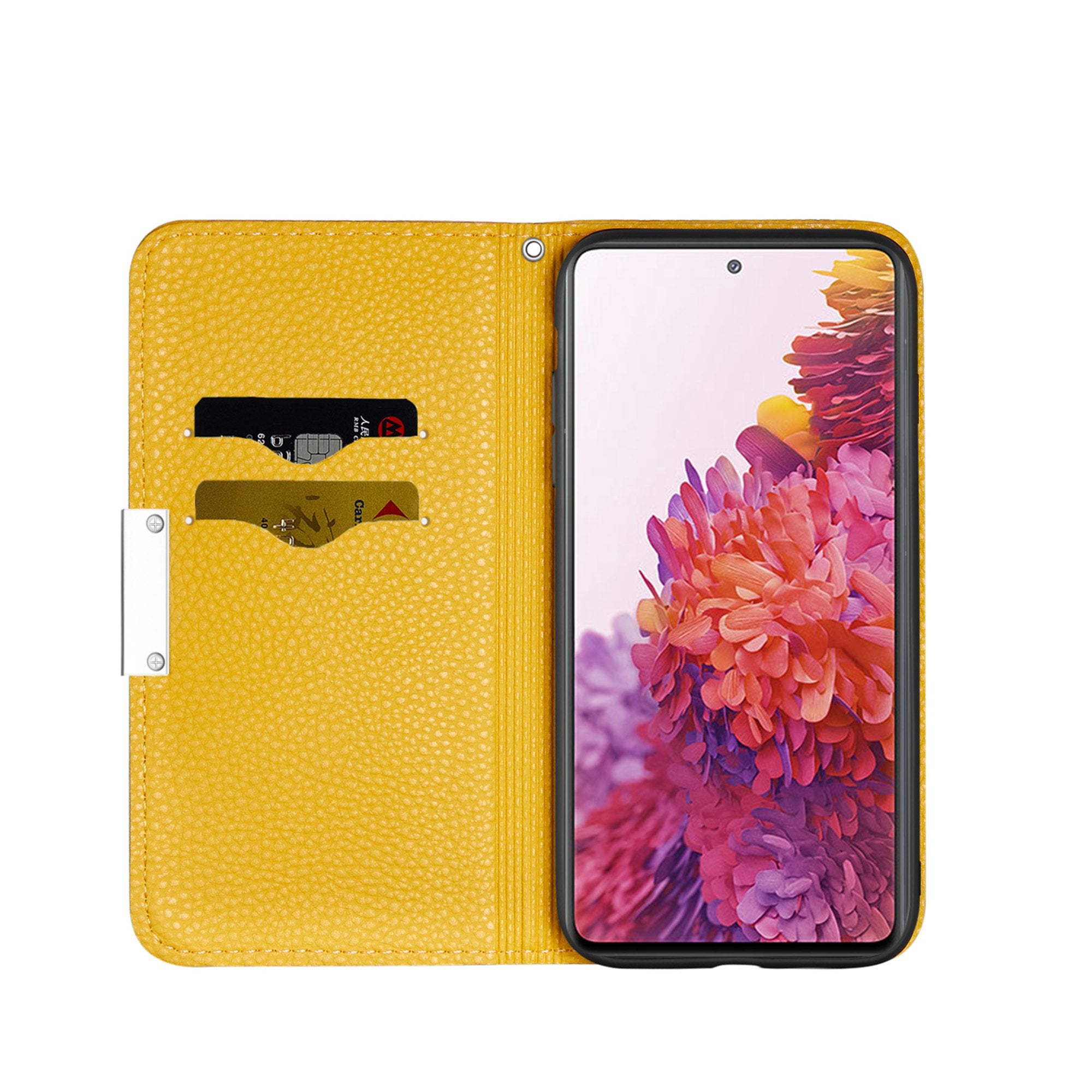 Metal Buckle Automatic absorption Litchi Skin Leather Cover with Card Holder for Samsung Galaxy S20 FE 4G/5G/2022/S20 Lite - Yellow