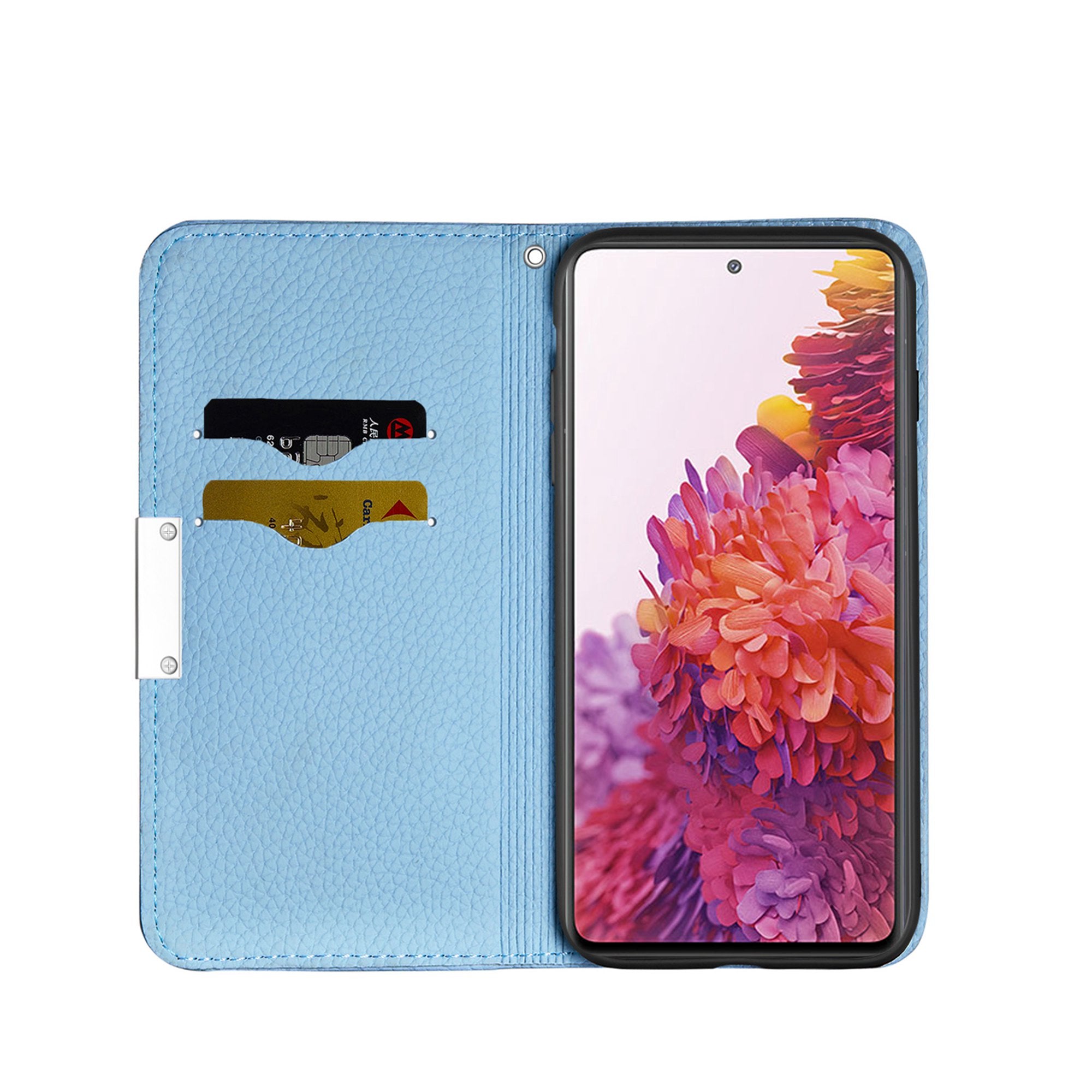 Metal Buckle Automatic absorption Litchi Skin Leather Cover with Card Holder for Samsung Galaxy S20 FE 4G/5G/2022/S20 Lite - Blue