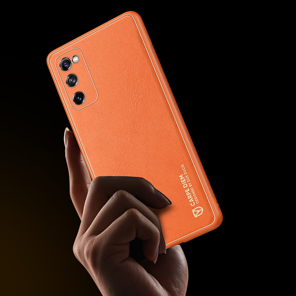 DUX DUCIS YOLO Series PU Leather Skin PC TPU Electroplating Hybrid Cover for Samsung Galaxy S20 FE 4G/5G/2022/S20 Lite/S20 FE 2022 - Orange