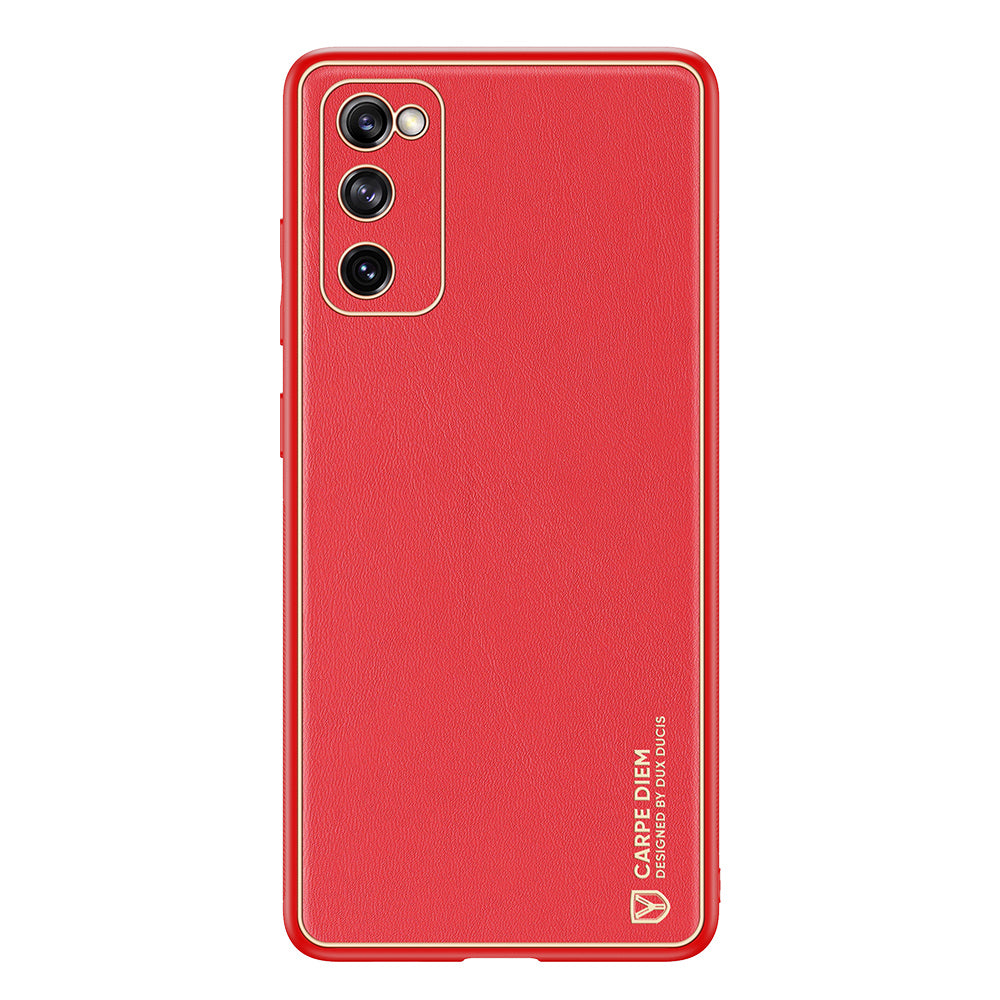 DUX DUCIS YOLO Series PU Leather Skin PC TPU Electroplating Hybrid Cover for Samsung Galaxy S20 FE 4G/5G/2022/S20 Lite/S20 FE 2022 - Red