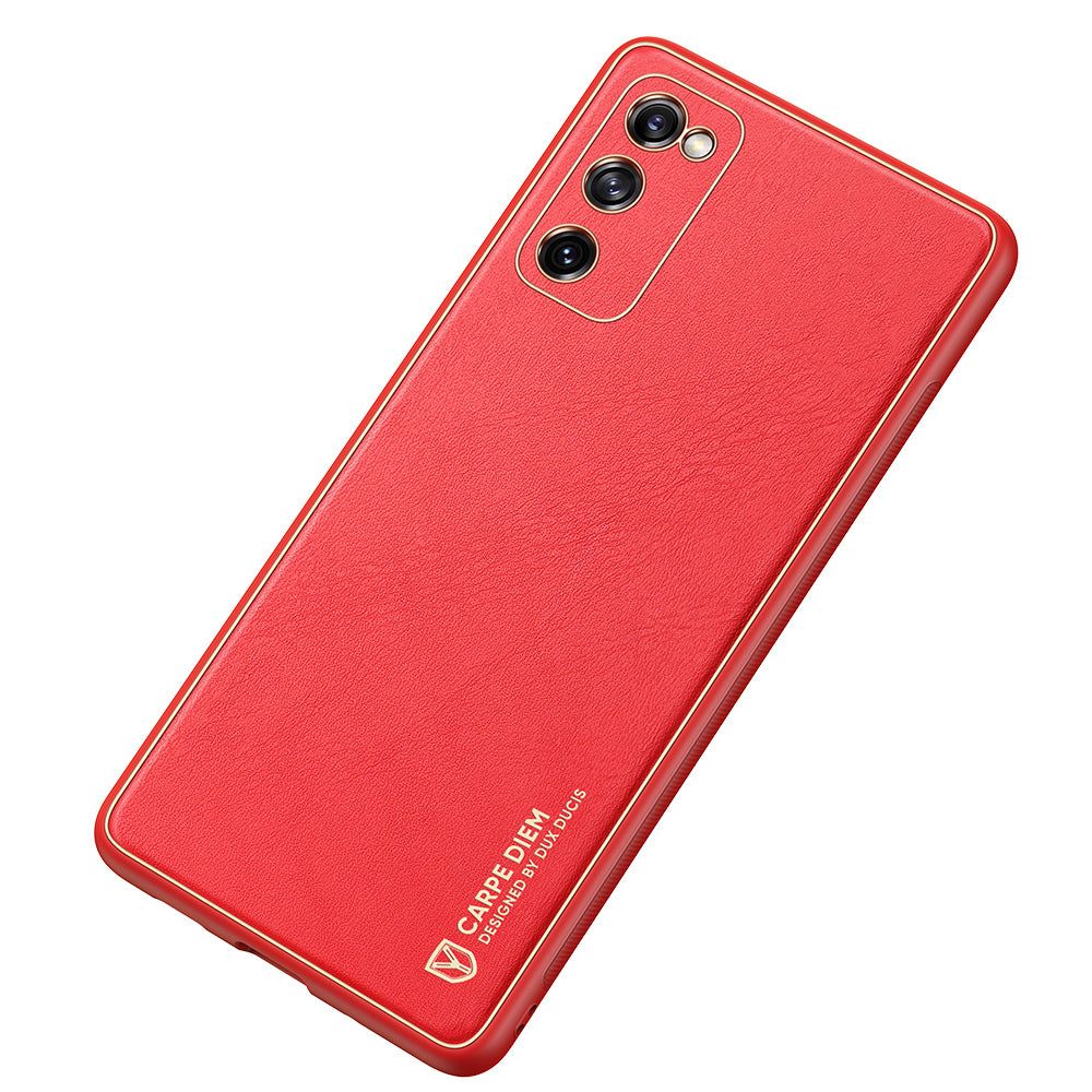 DUX DUCIS YOLO Series PU Leather Skin PC TPU Electroplating Hybrid Cover for Samsung Galaxy S20 FE 4G/5G/2022/S20 Lite/S20 FE 2022 - Red