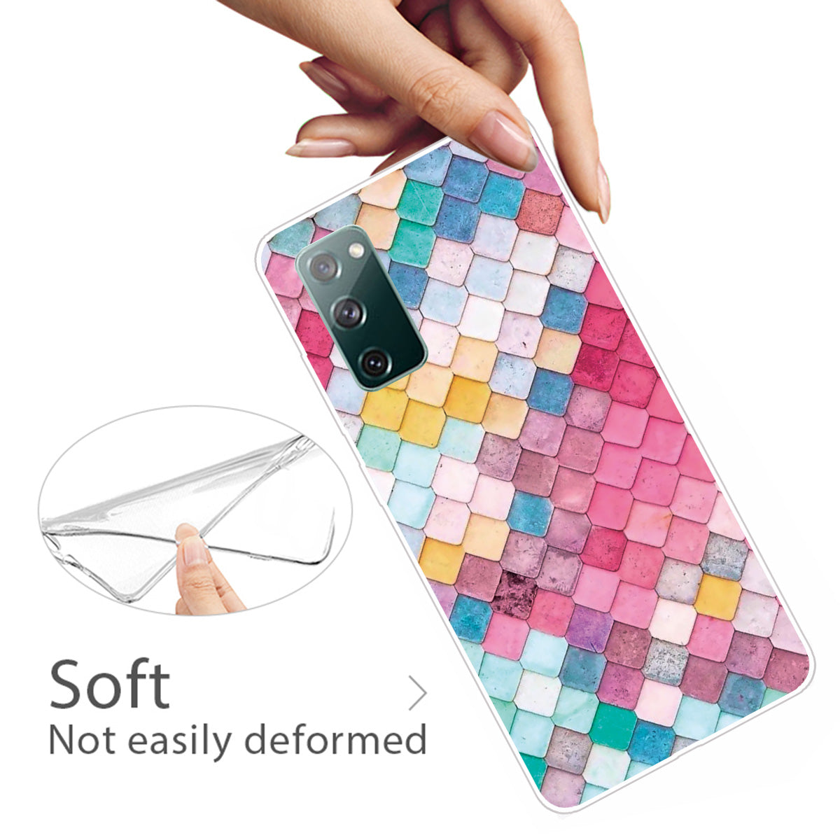 High Transmittance Patterned Shell for Samsung Galaxy S20 FE 4G/5G/2022/S20 Lite TPU Case - Colorful Square