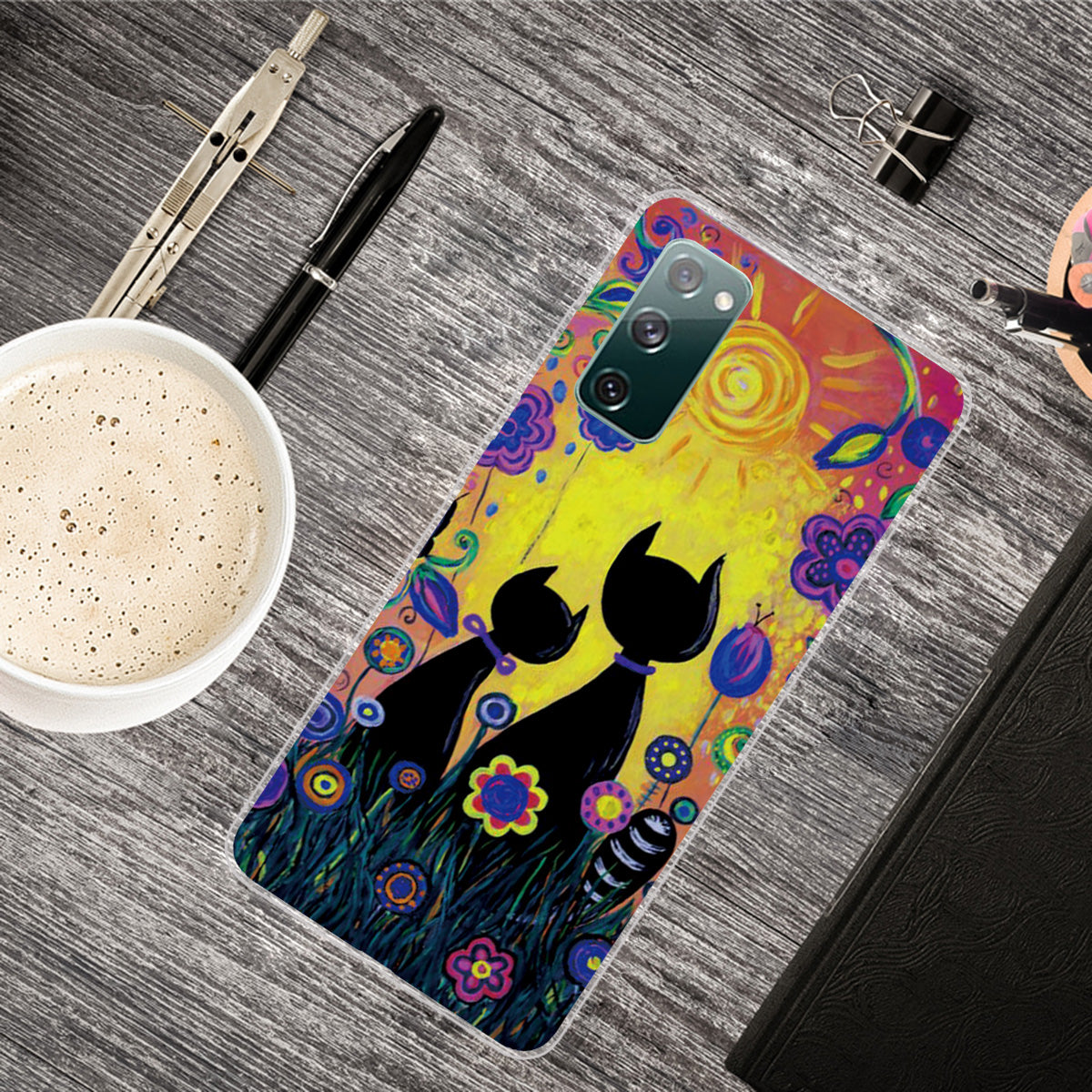 High Transmittance Patterned Shell for Samsung Galaxy S20 FE 4G/5G/2022/S20 Lite TPU Case - Black Cats