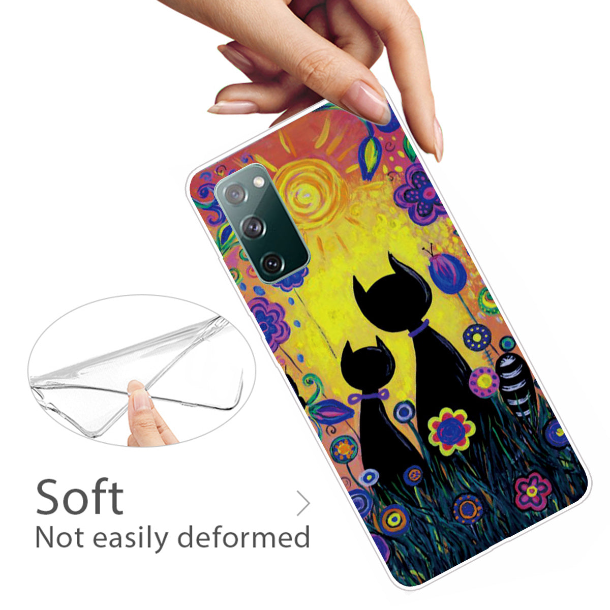 High Transmittance Patterned Shell for Samsung Galaxy S20 FE 4G/5G/2022/S20 Lite TPU Case - Black Cats