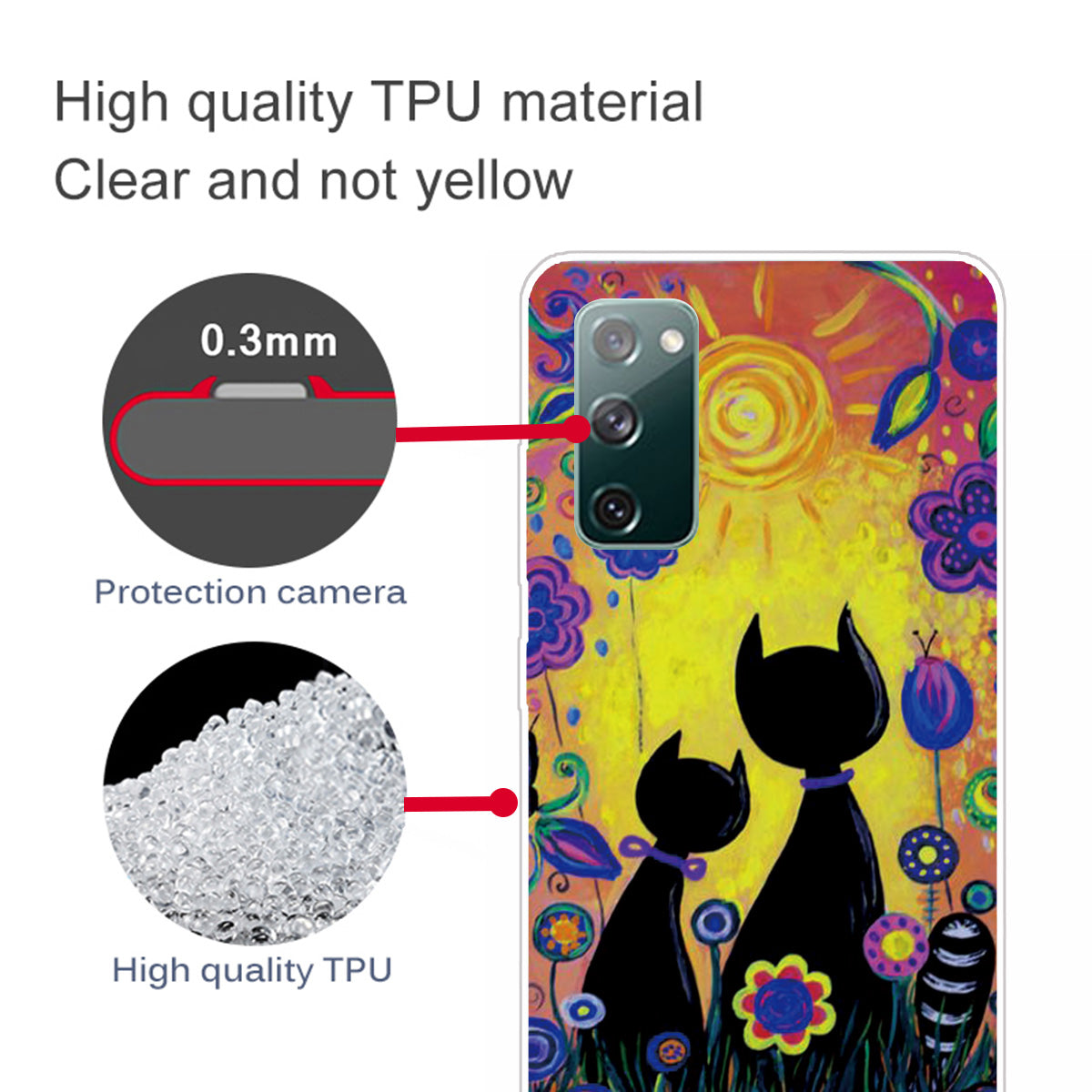 High Transmittance Patterned Shell for Samsung Galaxy S20 FE 4G/5G/2022/S20 Lite TPU Case - Black Cats