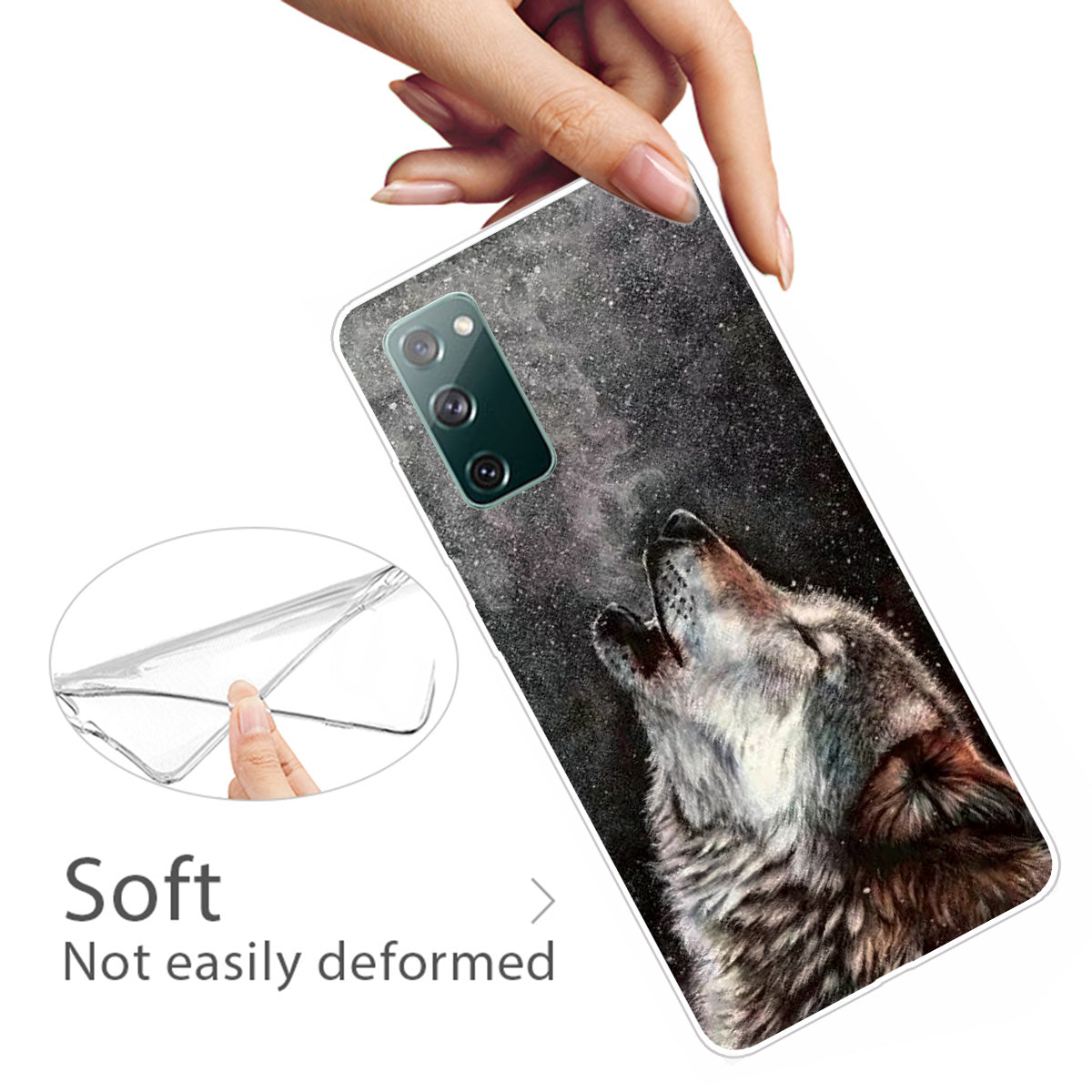 High Transmittance Patterned Shell for Samsung Galaxy S20 FE 4G/5G/2022/S20 Lite TPU Case - Wolf