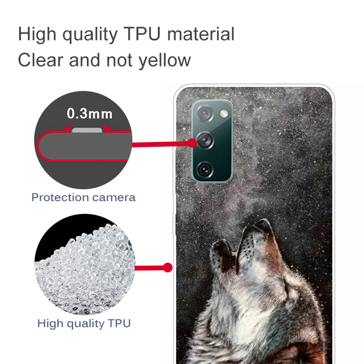 High Transmittance Patterned Shell for Samsung Galaxy S20 FE 4G/5G/2022/S20 Lite TPU Case - Wolf