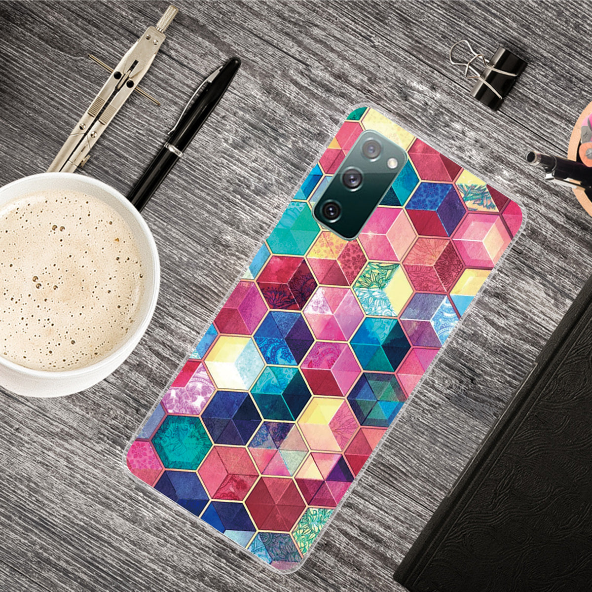 High Transmittance Patterned Shell for Samsung Galaxy S20 FE 4G/5G/2022/S20 Lite TPU Case - Colorful Hexagon