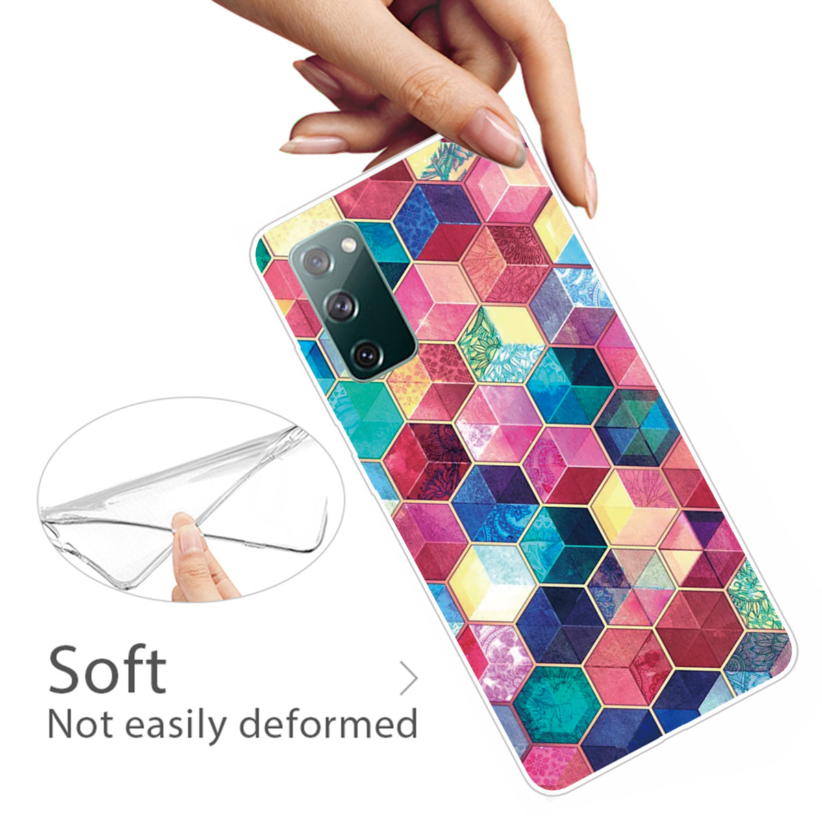 High Transmittance Patterned Shell for Samsung Galaxy S20 FE 4G/5G/2022/S20 Lite TPU Case - Colorful Hexagon